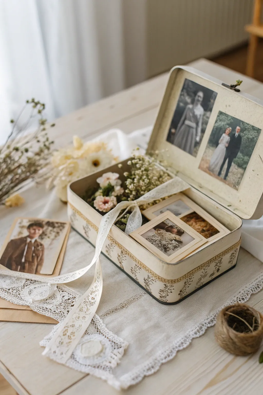 Transform cherished memories into art with this elegant upcycled candy box keepsake.