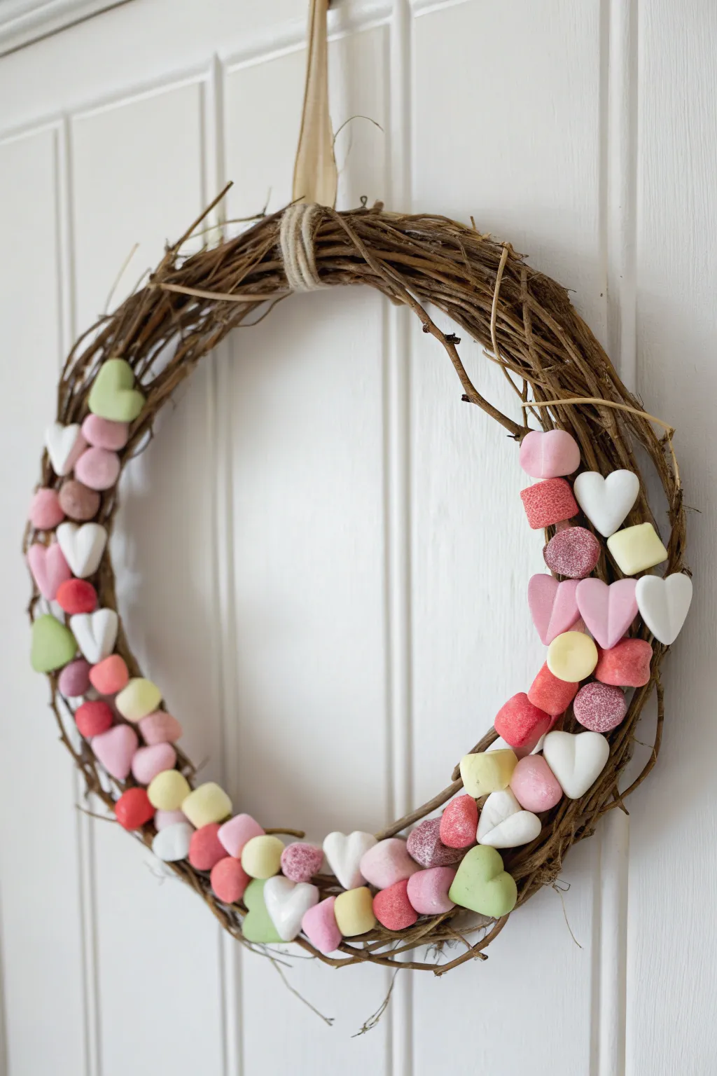 Sweeten your space with this candy-coated Valentine wreath, a delightful DIY project that's both fun and fabulous!