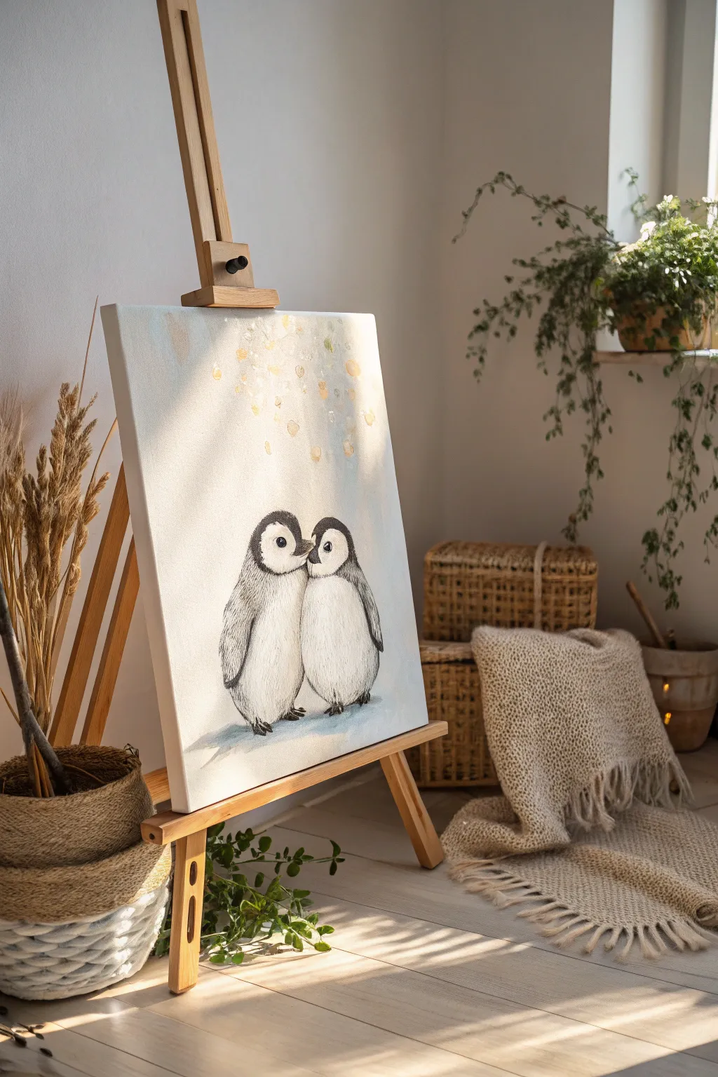 Capture the whimsy of love with charming penguin pairs in your Valentine's Day art!