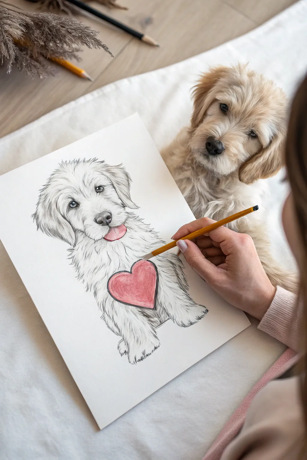 Capture the essence of 'Puppy Love' with this heartwarming minimalist sketch.