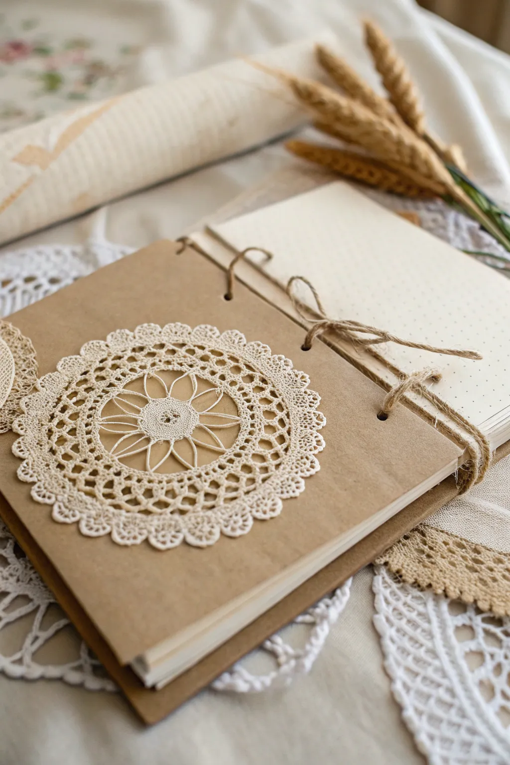Embrace nostalgia with delicate lace and doilies for a touch of timeless elegance in your scrapbook.