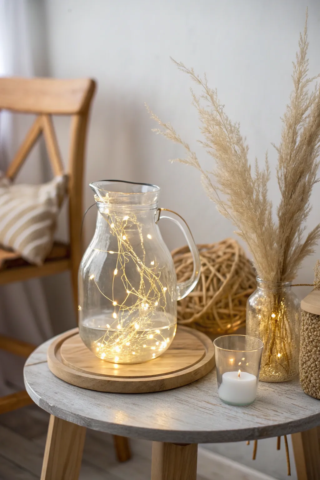 Illuminate your space with a touch of magic: Fairy lights in a Scandinavian glass jug.