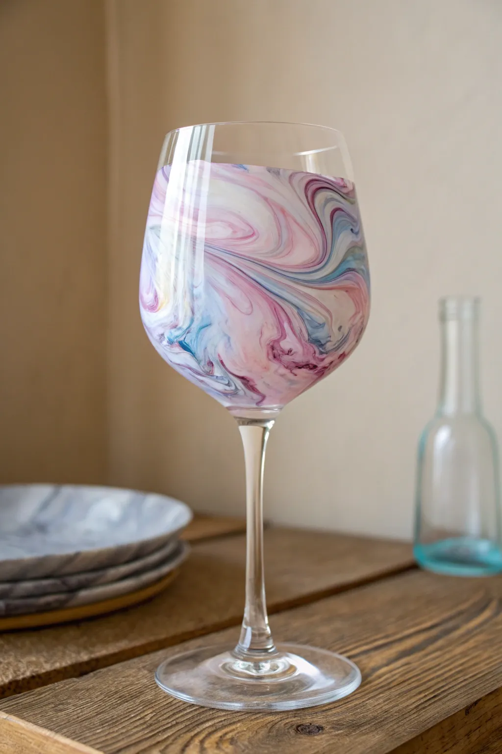Elevate your table setting with marbled glassware elegance.