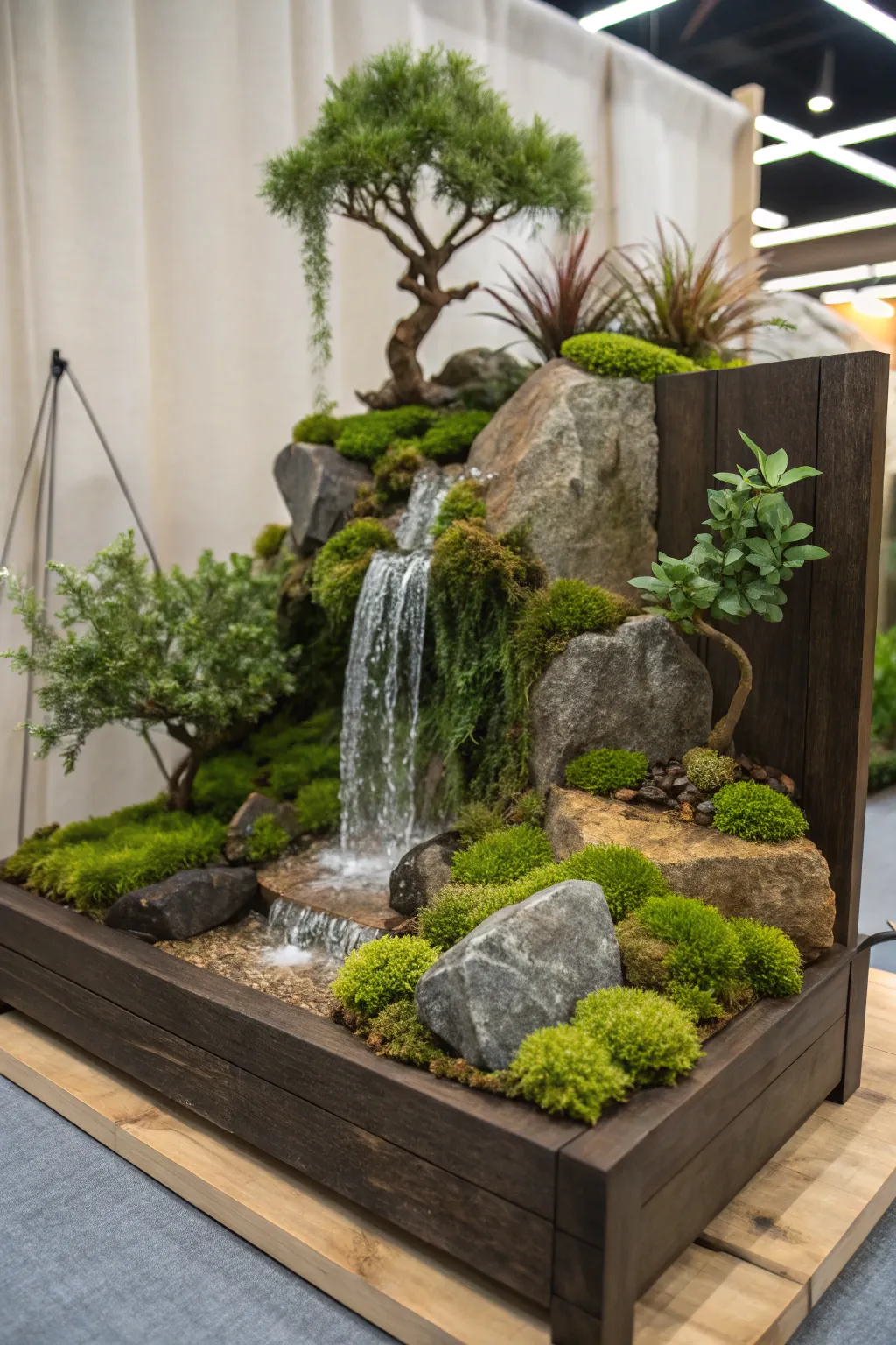 Create your own lush green oasis with this serene waterfall diorama, perfect for adding a touch of tranquility to any space.