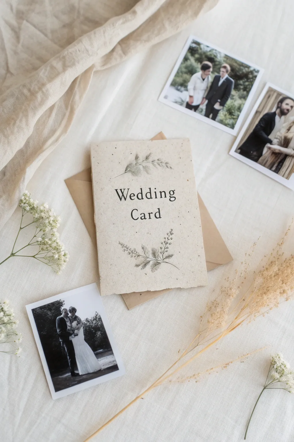 Infuse your wedding card collage with personal photographs for a touch of heartfelt elegance.