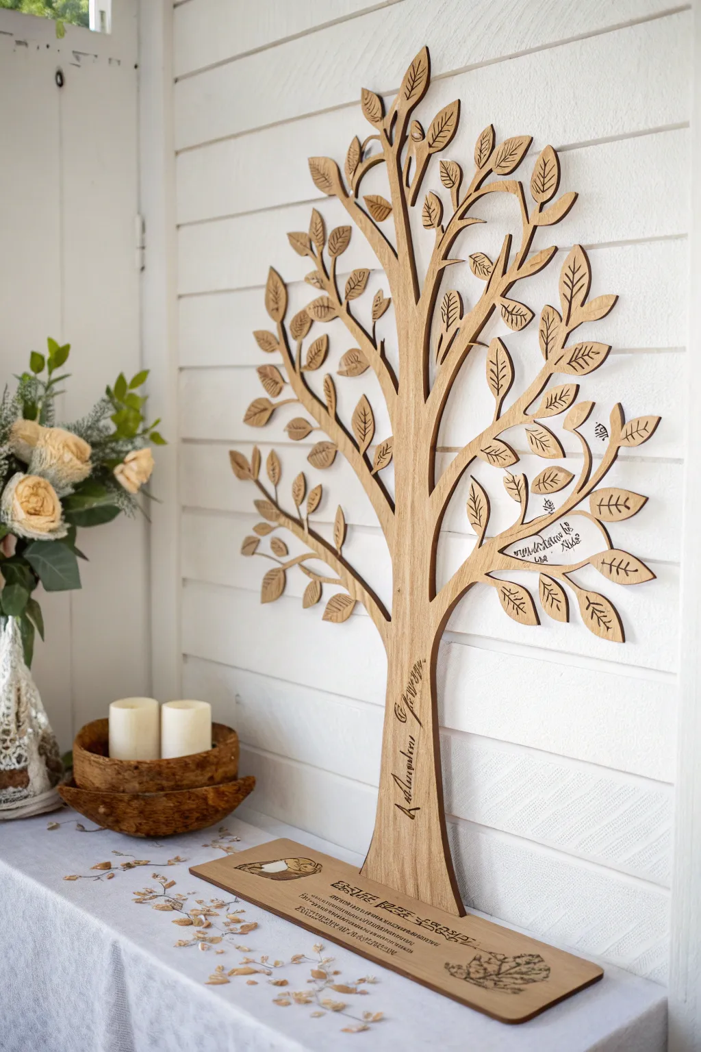 Transform your wedding memories into a stunning piece of art with a handcrafted signing tree.