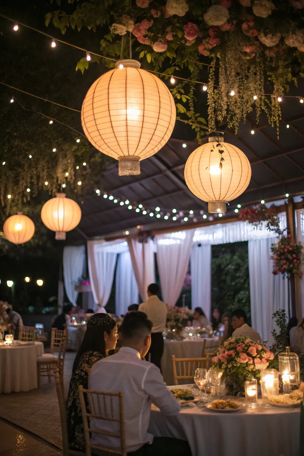 Lanterns add a cozy and intimate atmosphere.