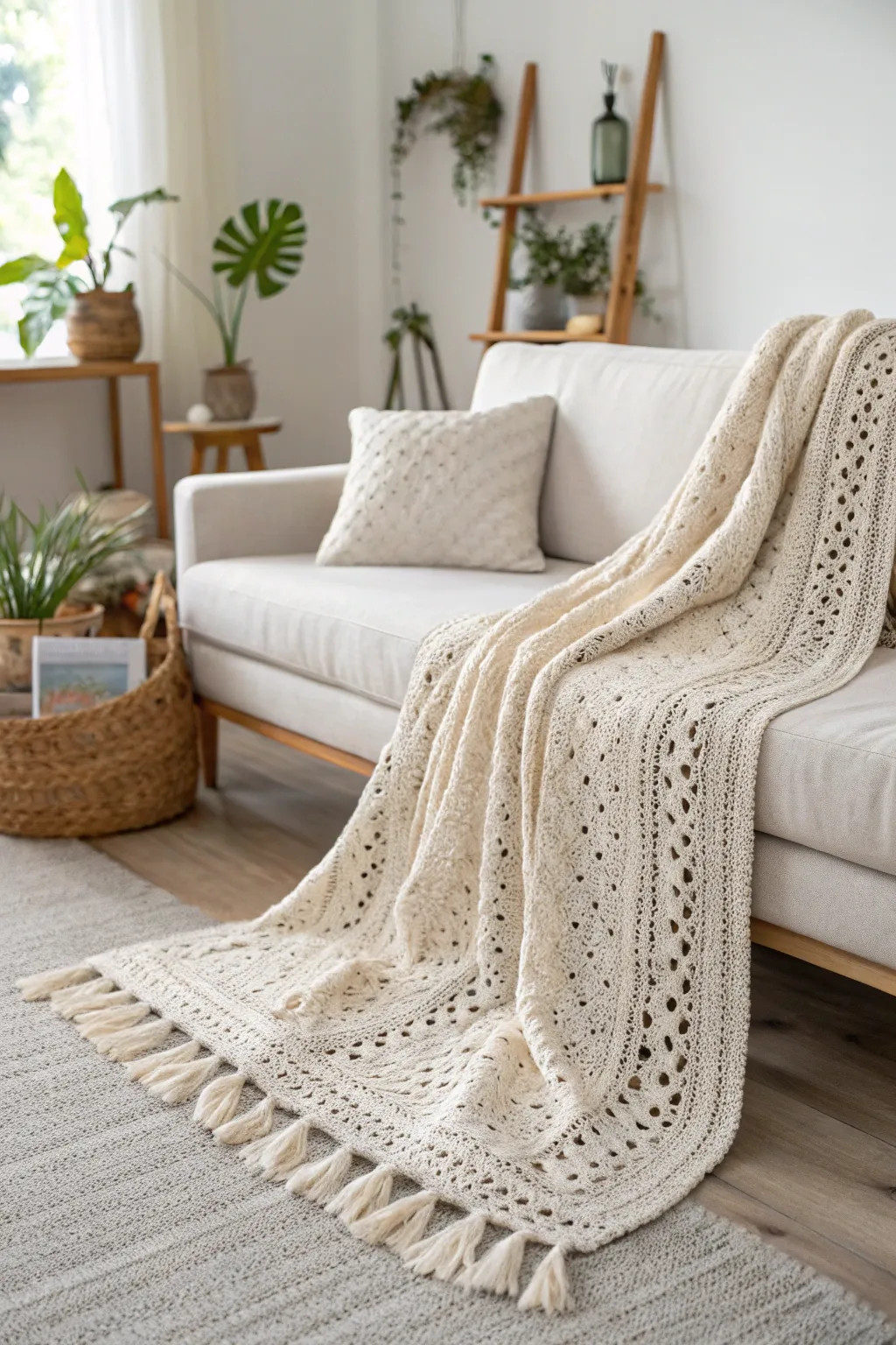 Embrace the art of lightweight warmth with this exquisite thin yarn crochet blanket, perfect for your minimalist haven.