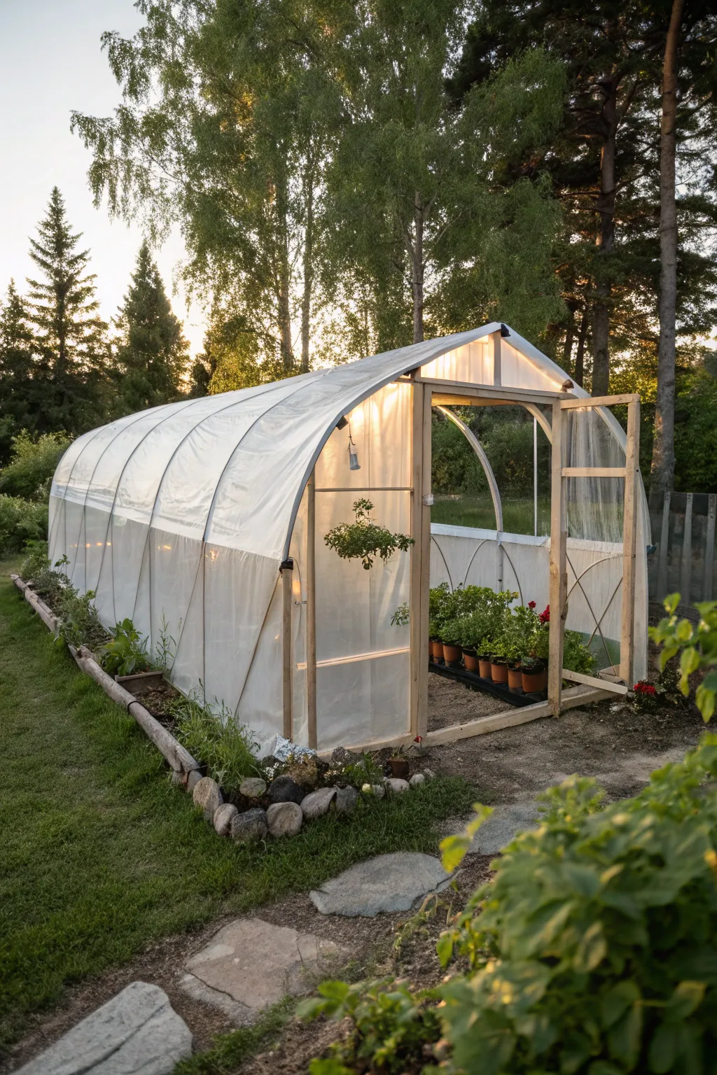 Transform your old trampoline into a chic DIY greenhouse, embracing simplicity and natural beauty.