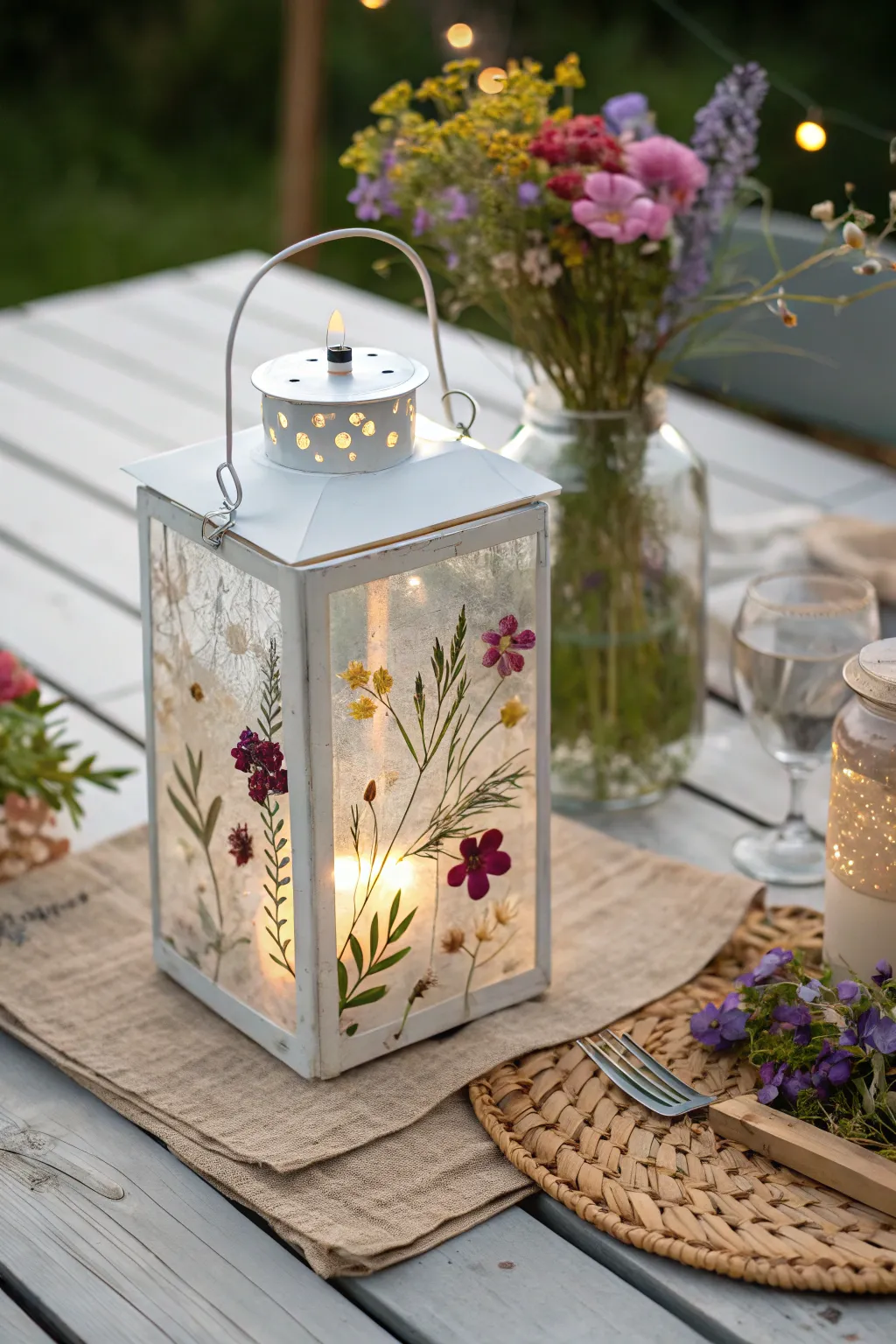 Illuminate your evenings with the enchanting glow of a pressed flower lantern, where simplicity meets bohemian charm.