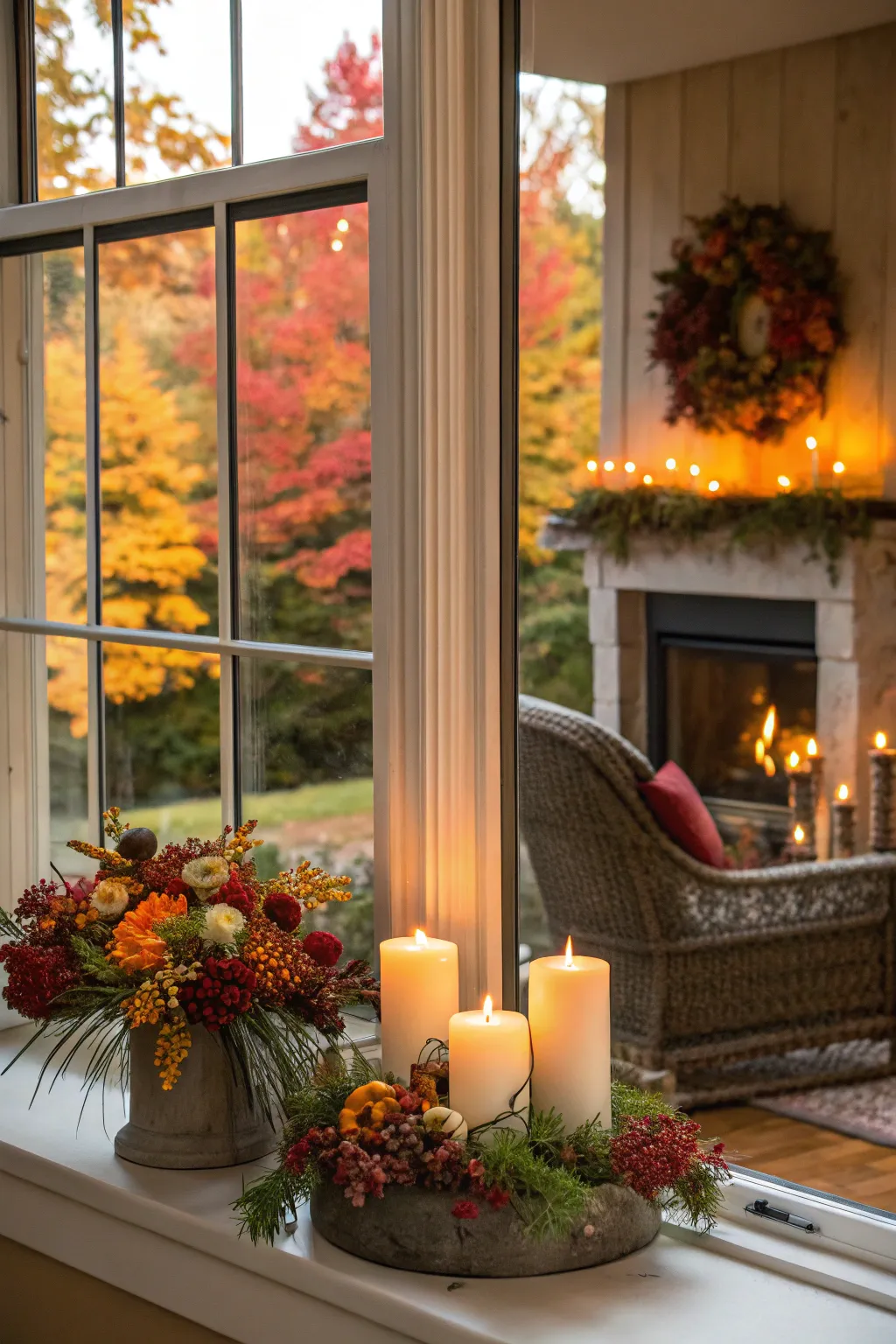 Update window frames with seasonal decor for a festive touch.