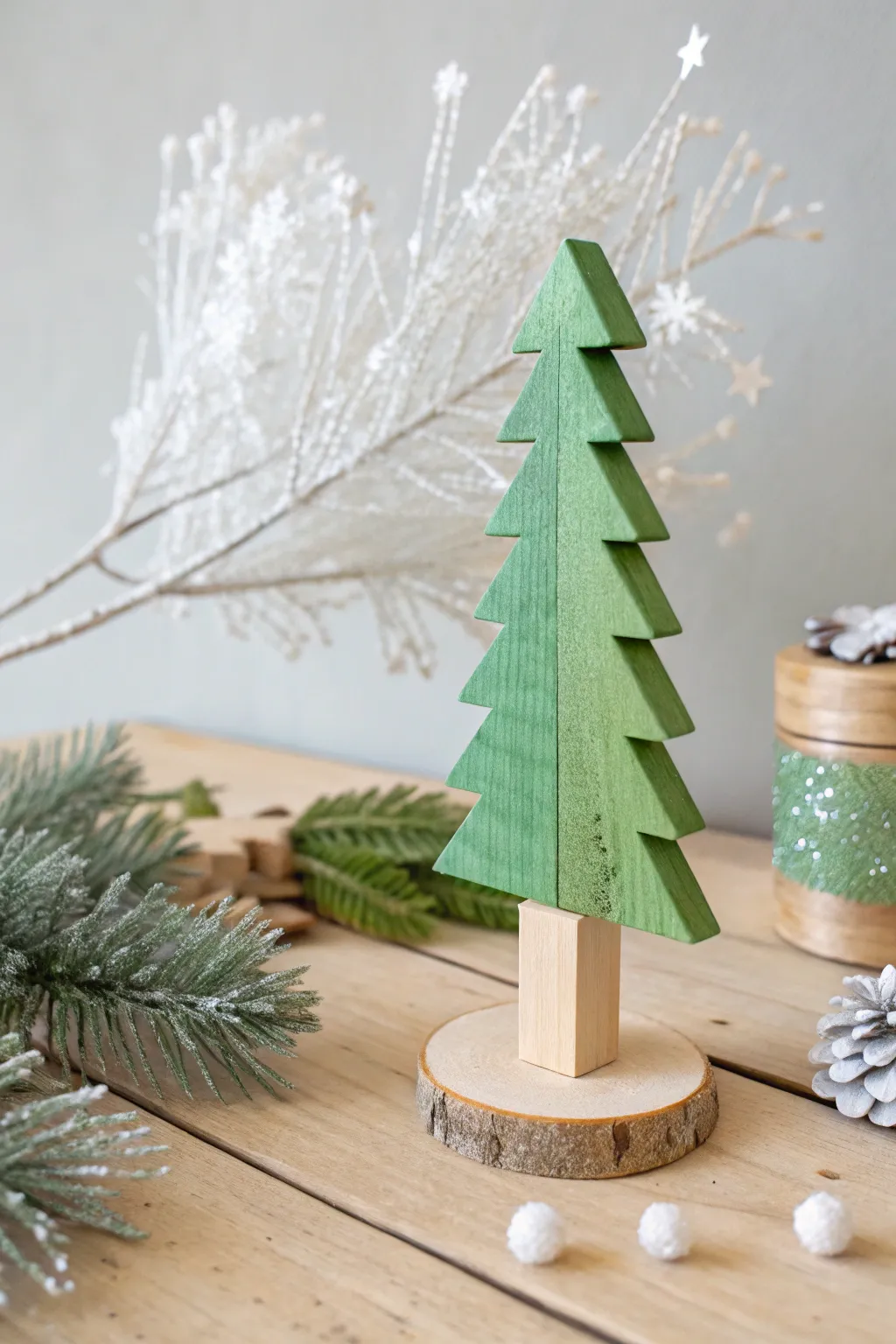 Craft your own winter wonderland with this charming popsicle stick tree, blending simplicity and whimsy in perfect harmony.