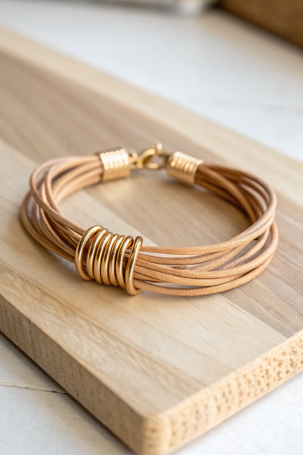 Embrace elegance with a touch of nature: Discover the perfect harmony of wire and leather in this unique bracelet design.
