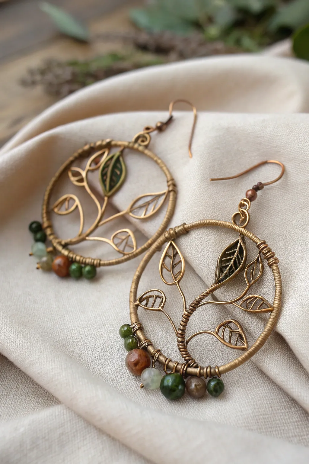 Adorn yourself with nature's elegance—leaf and vine wire earrings for the earth-loving soul.