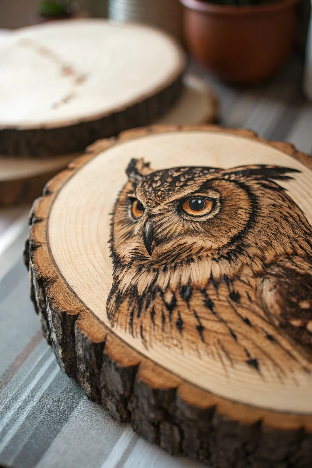 Master the art of pyrography with stunning wood burned animal portraits.