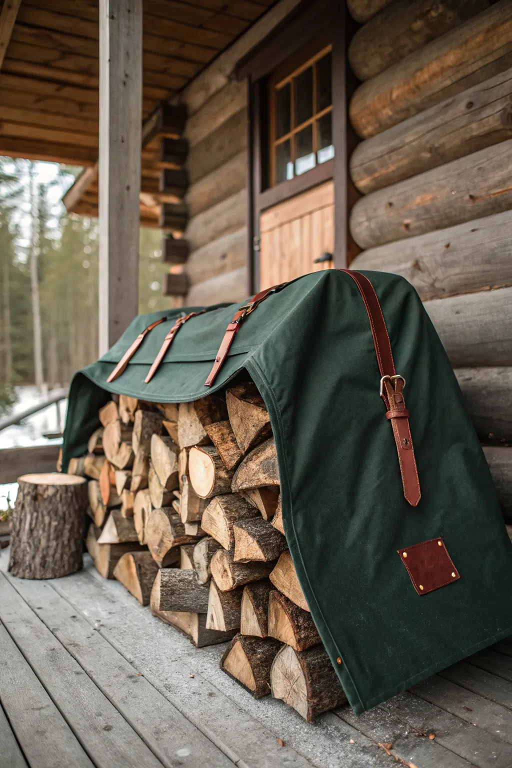 Elevate your woodpile with a stylish weatherproof cover that blends function and rustic charm.
