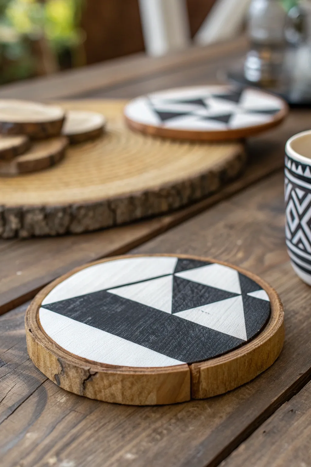 Elevate your coffee table aesthetics with handcrafted wooden coasters.