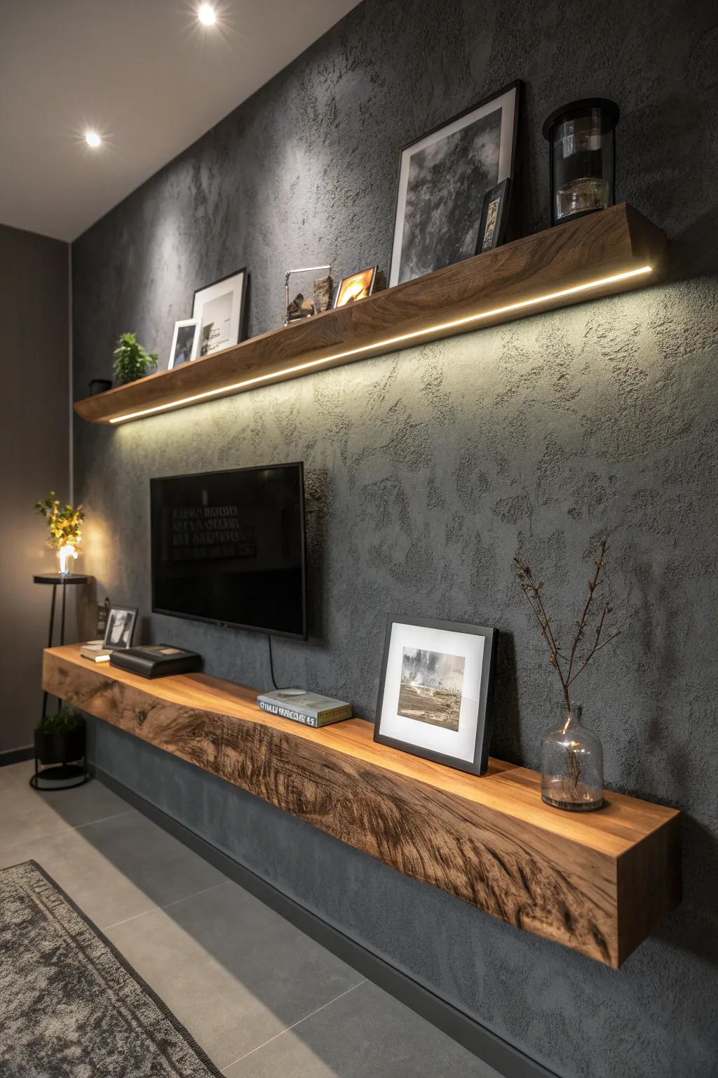 Elevate your space with the subtle elegance of LED-lit floating shelves.