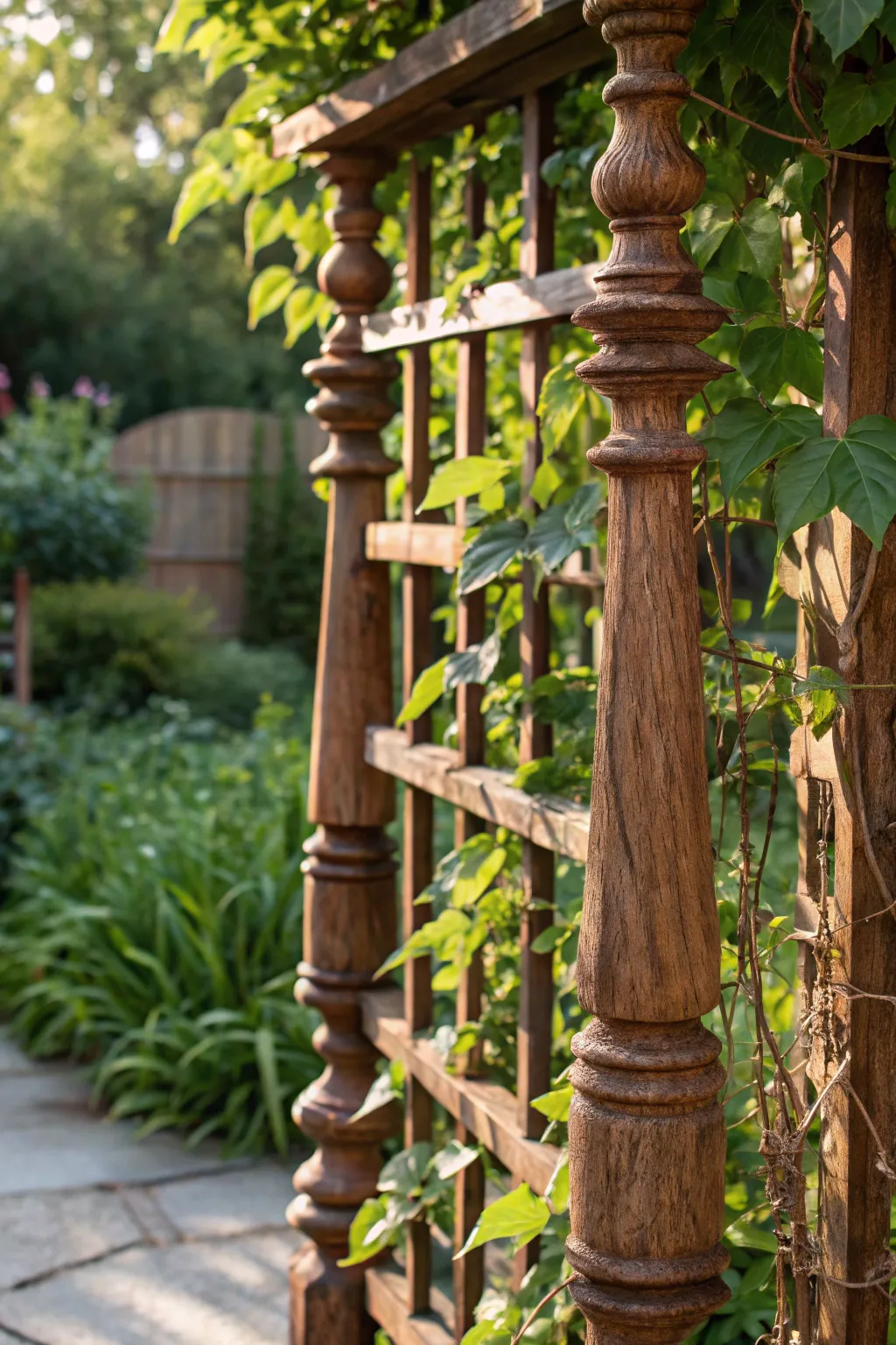 Elevate your garden with a touch of rustic elegance using a spindle-crafted trellis.