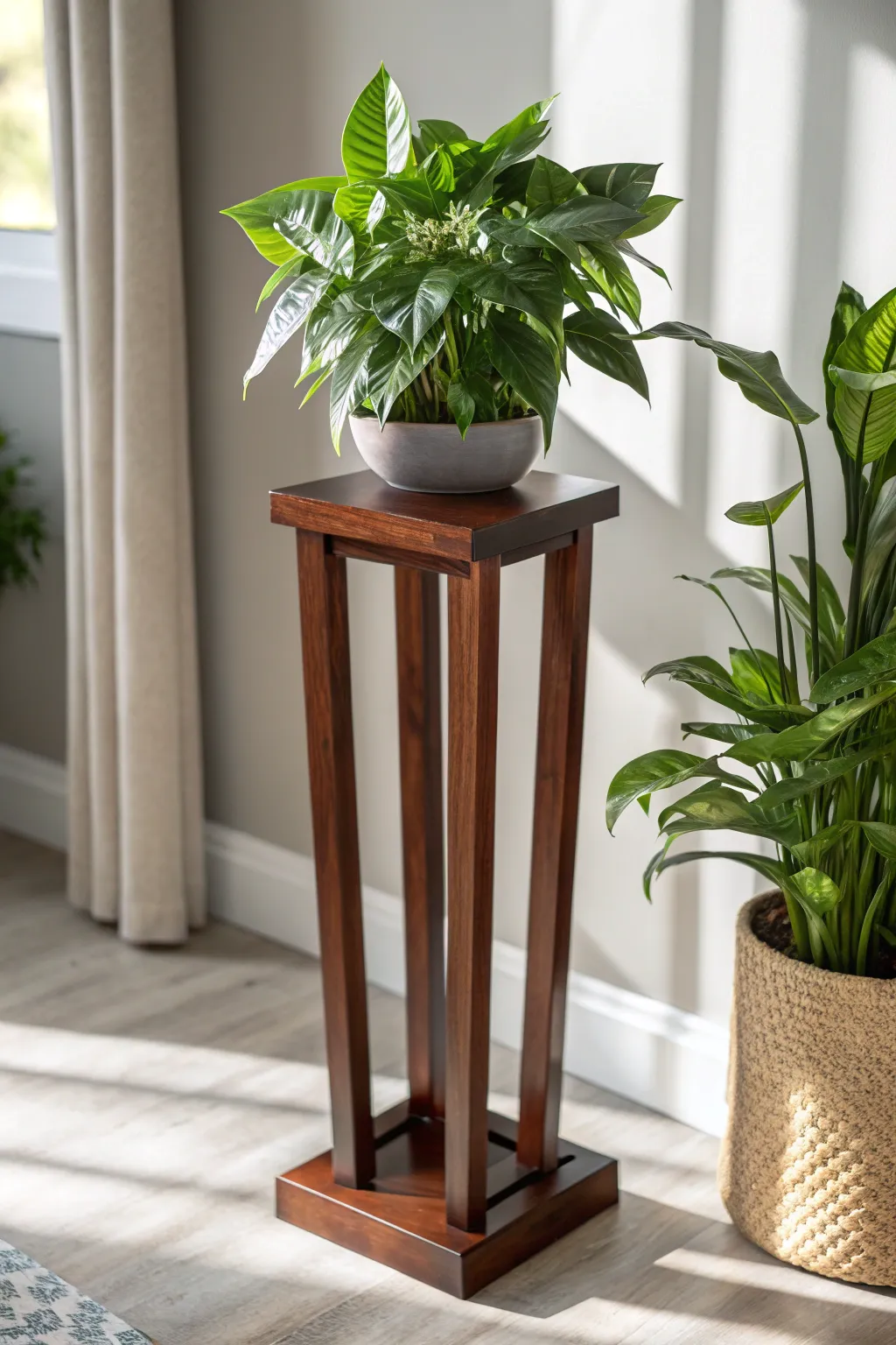 Elevate your space with this stunning wooden plant stand—where craftsmanship meets nature.