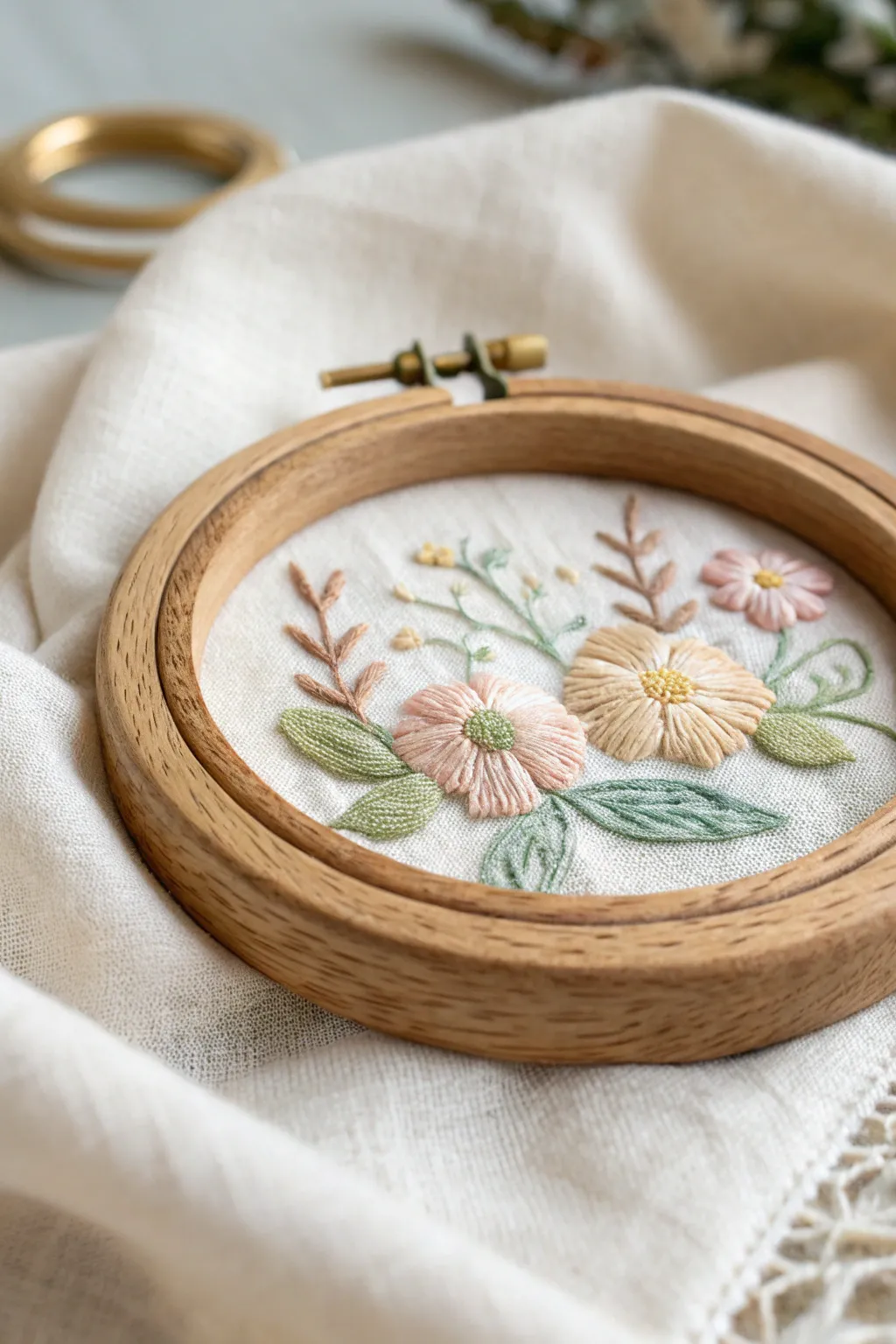 Transform wooden curtain rings into charming embroidery art frames, perfect for adding a touch of handcrafted elegance to any space.