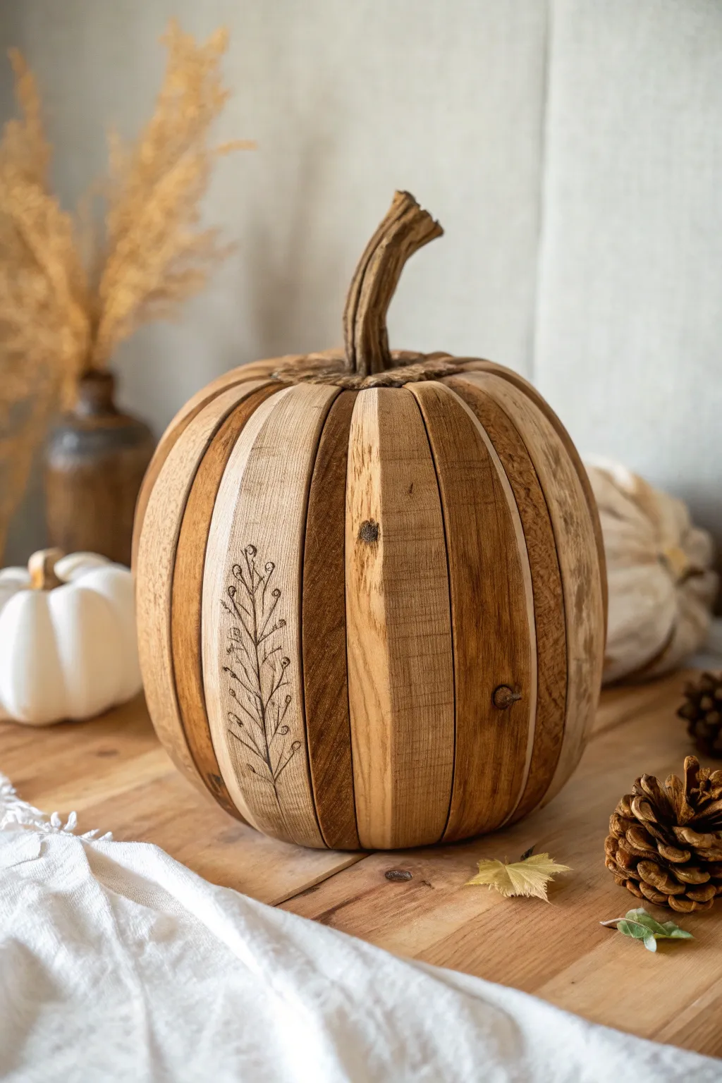 Embrace eco-friendly elegance with handcrafted wooden pumpkins, perfect for adding a rustic touch to your home decor.