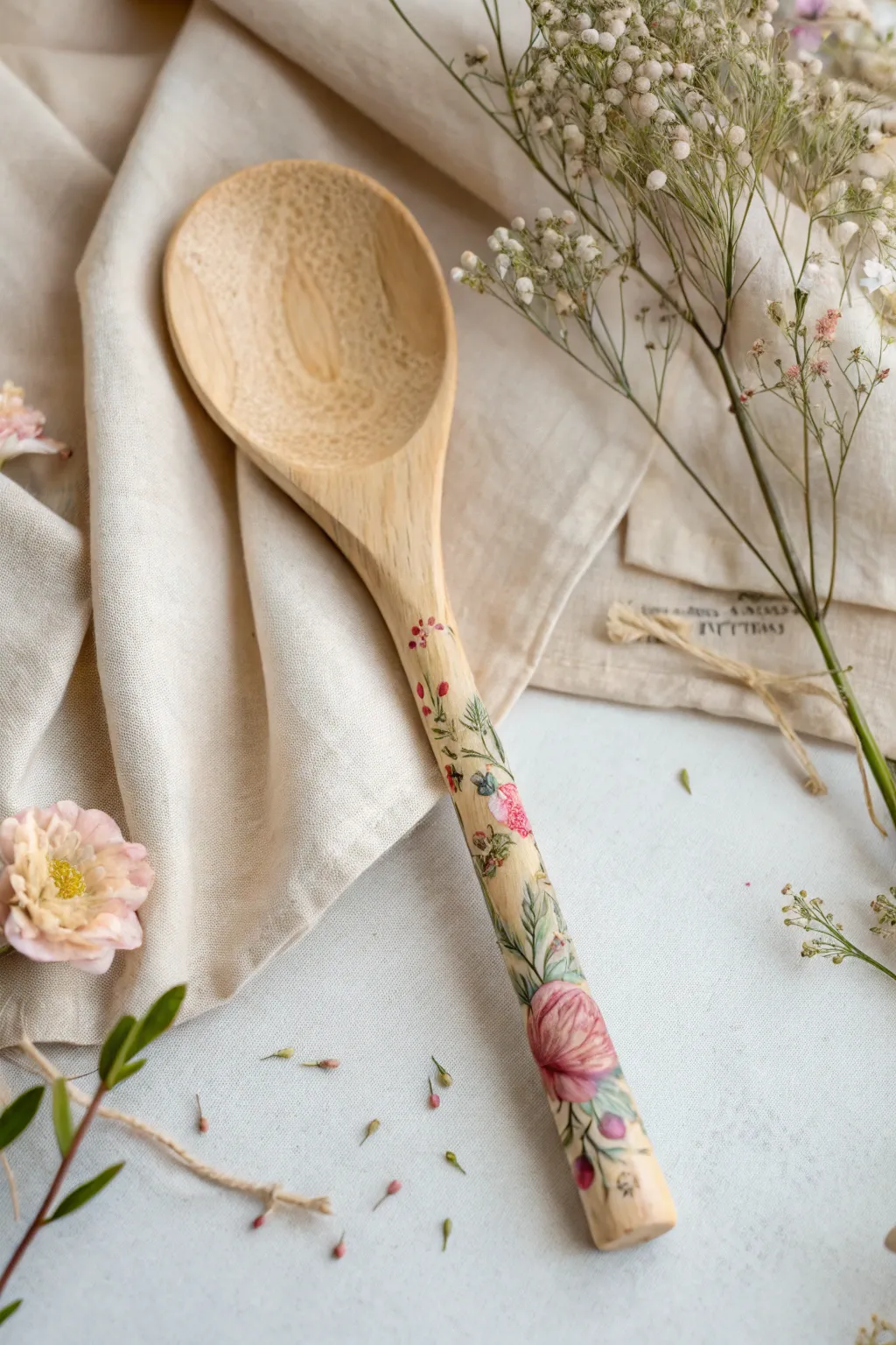 Transform your kitchen with a touch of vintage elegance using decoupage artistry on wooden spoons.