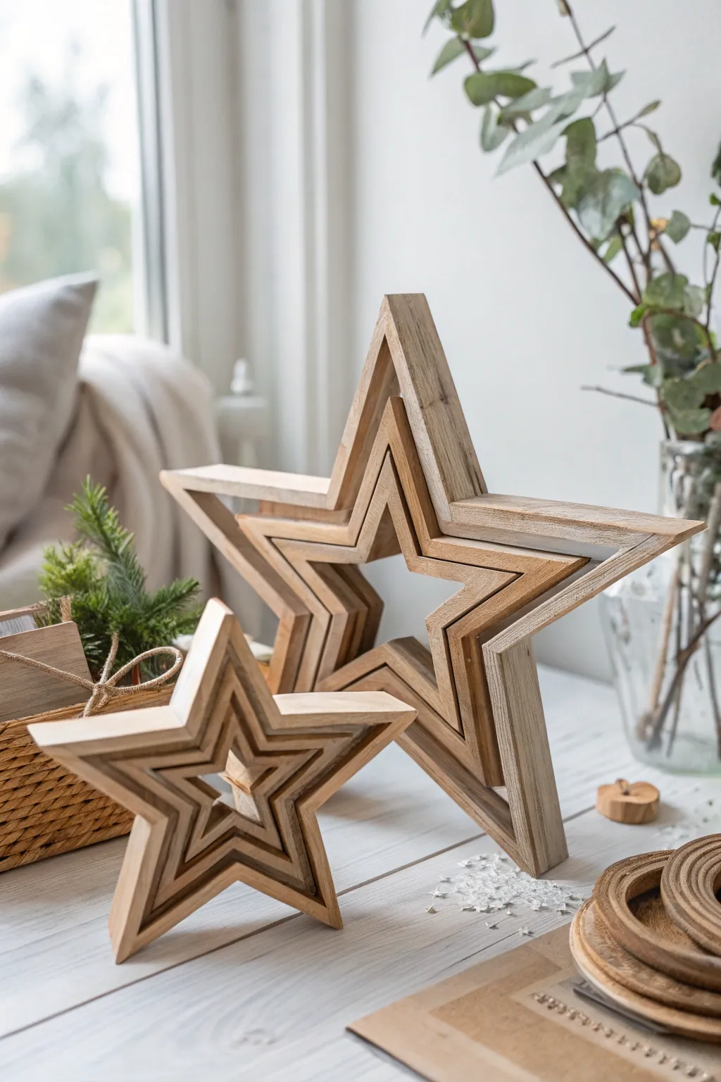Elevate your decor with the timeless beauty of handcrafted 3D wooden stars.