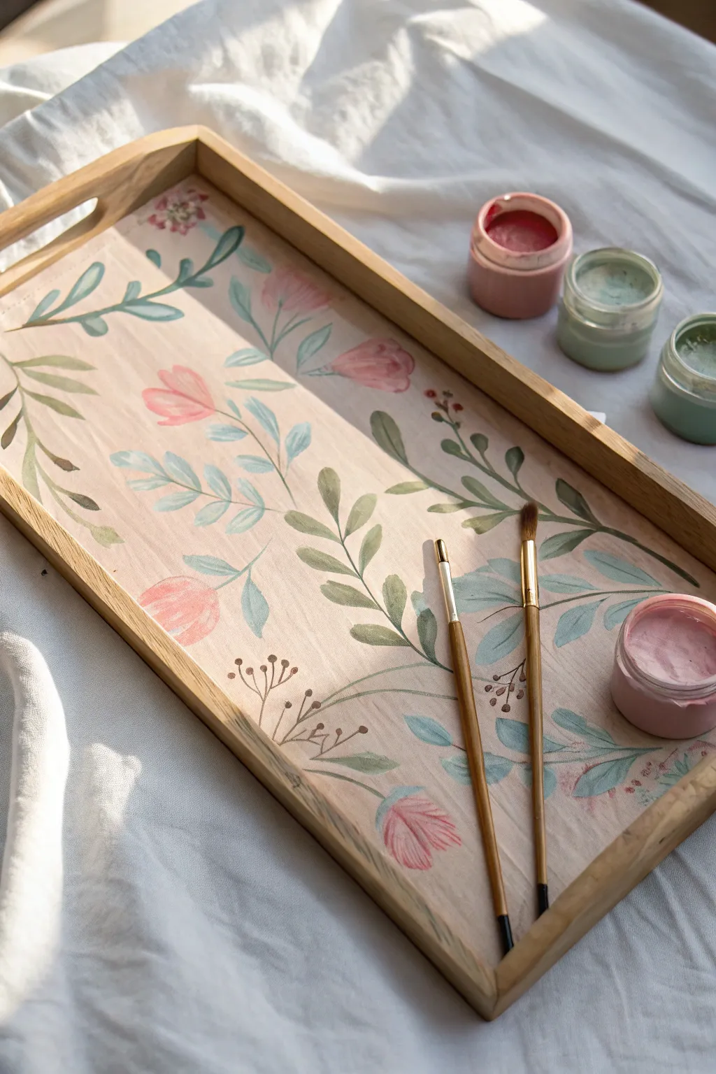 Unleash your creativity with this DIY painted wooden tray, where simplicity meets natural beauty.