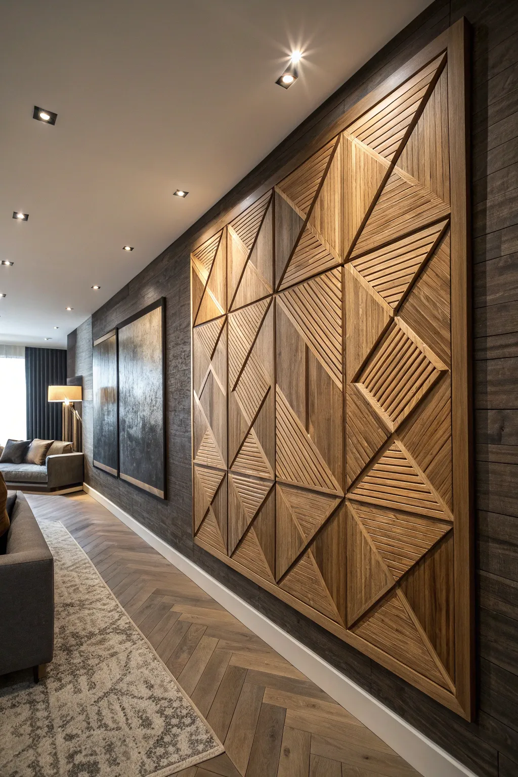 Elevate your space with bold geometric wall art crafted from luxurious oak.