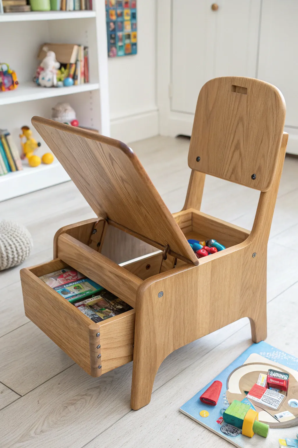 Functional elegance for the little ones: Discover the charm of a kids' chair that keeps playrooms organized and stylish.