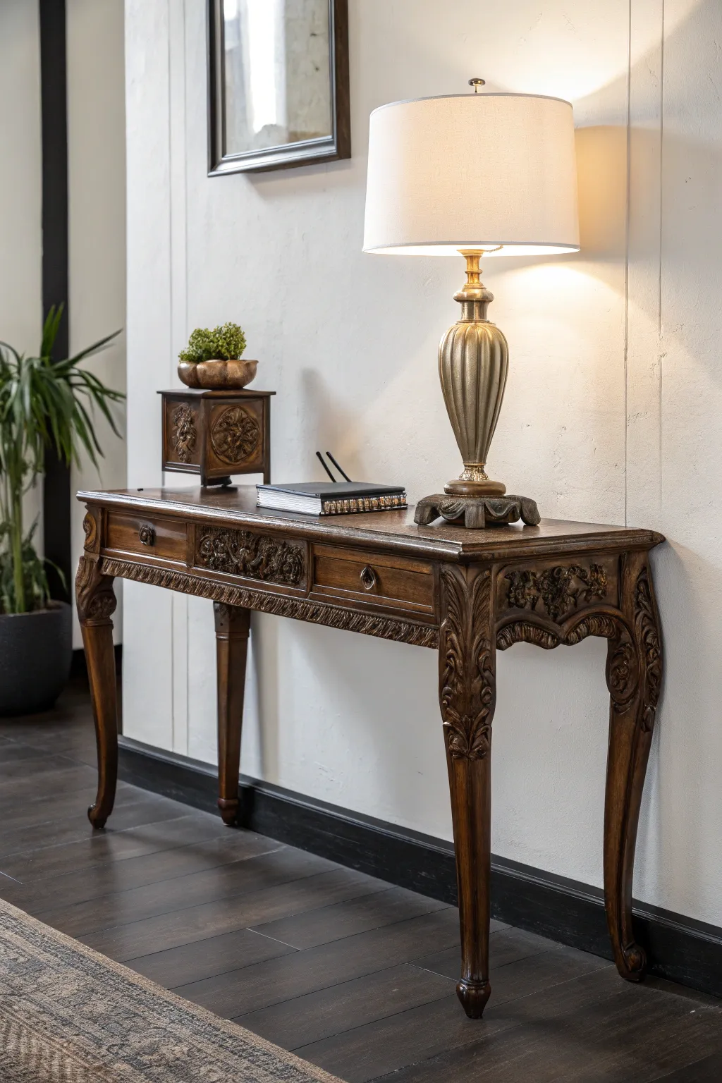 Elevate your space with a handcrafted walnut console table that seamlessly blends functionality and style.