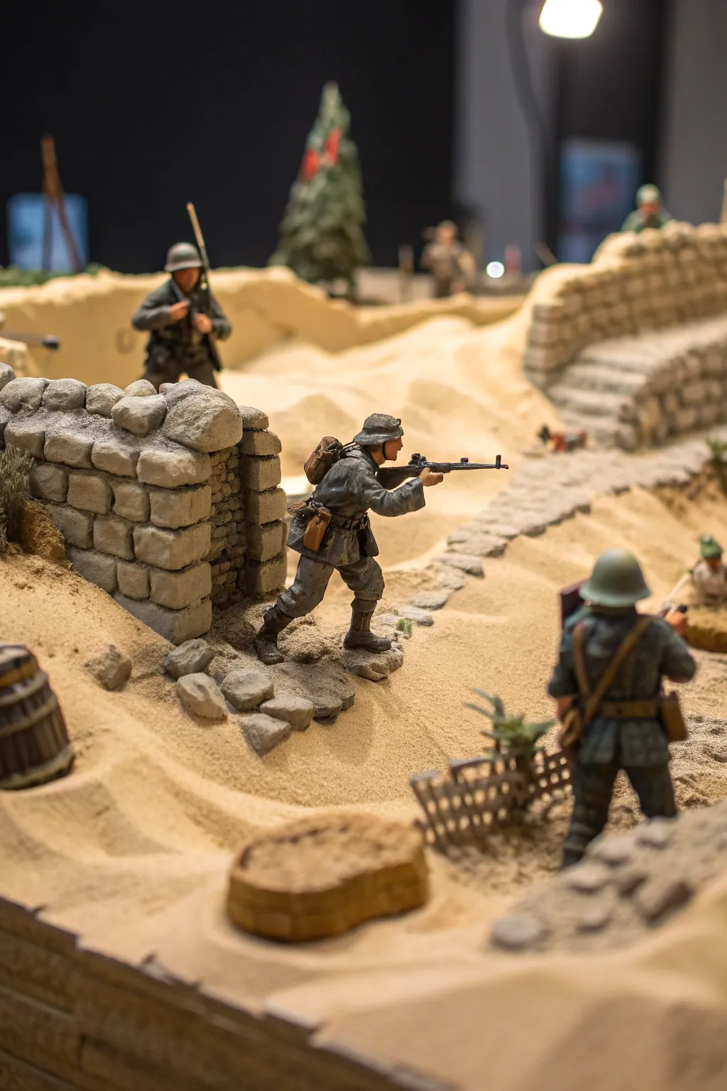 Immerse yourself in history with this detailed WW1 battlefield model, where every grain of sand tells a story.
