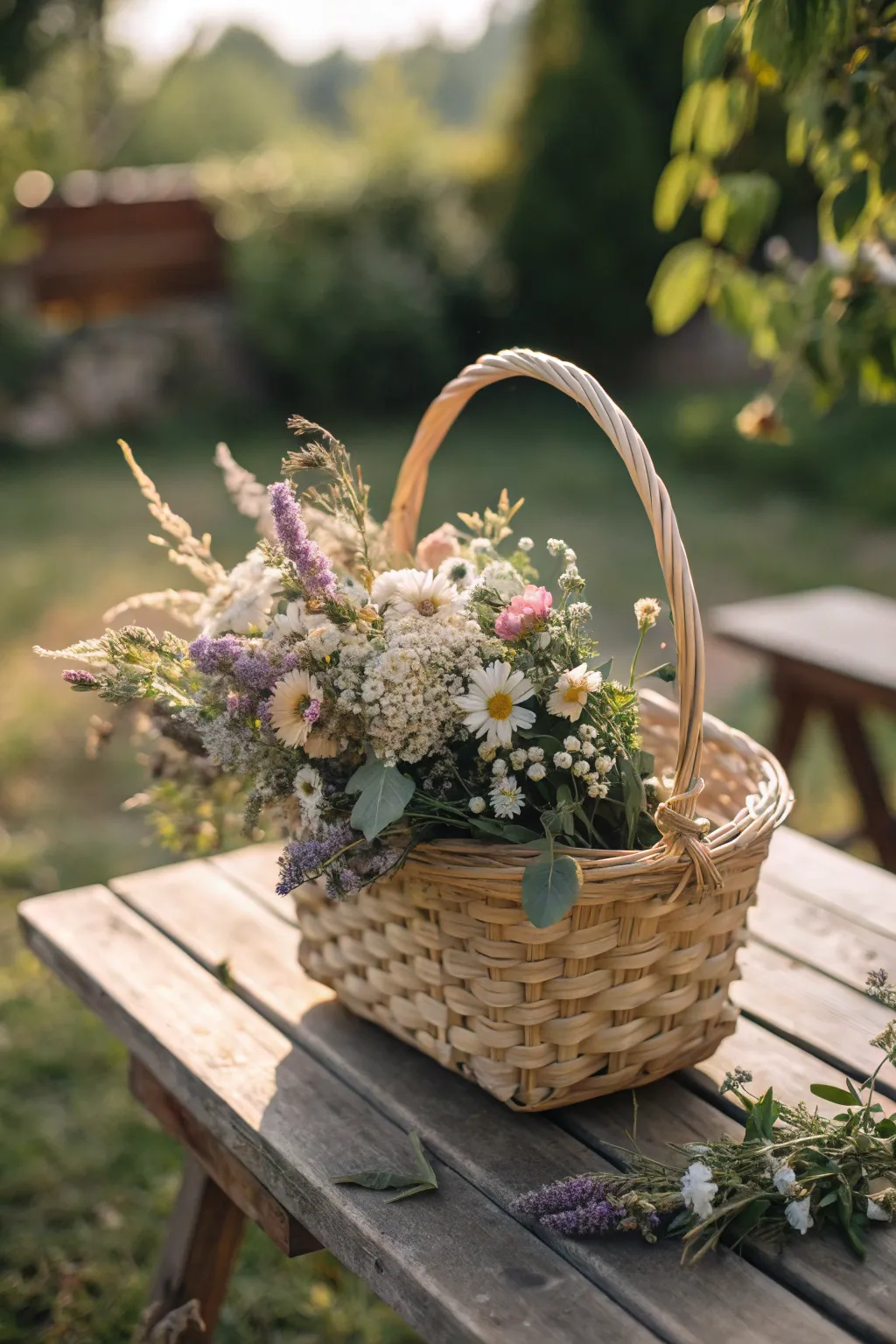 Transform your garden party with the timeless charm of woven flower baskets.