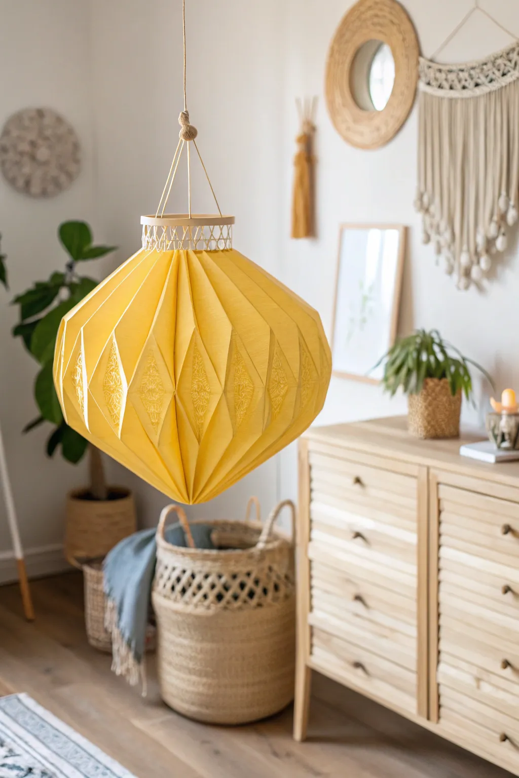 Illuminate your space with handcrafted elegance: Celebrate Yellow Day with minimalist paper lanterns.