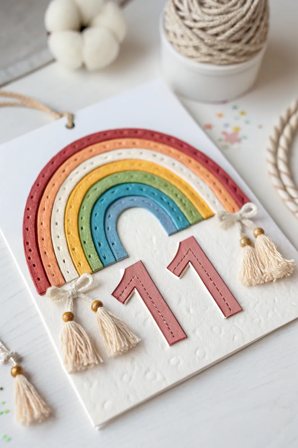 Celebrate with a burst of color! Discover the art of minimalist design with our rainbow-inspired birthday card.
