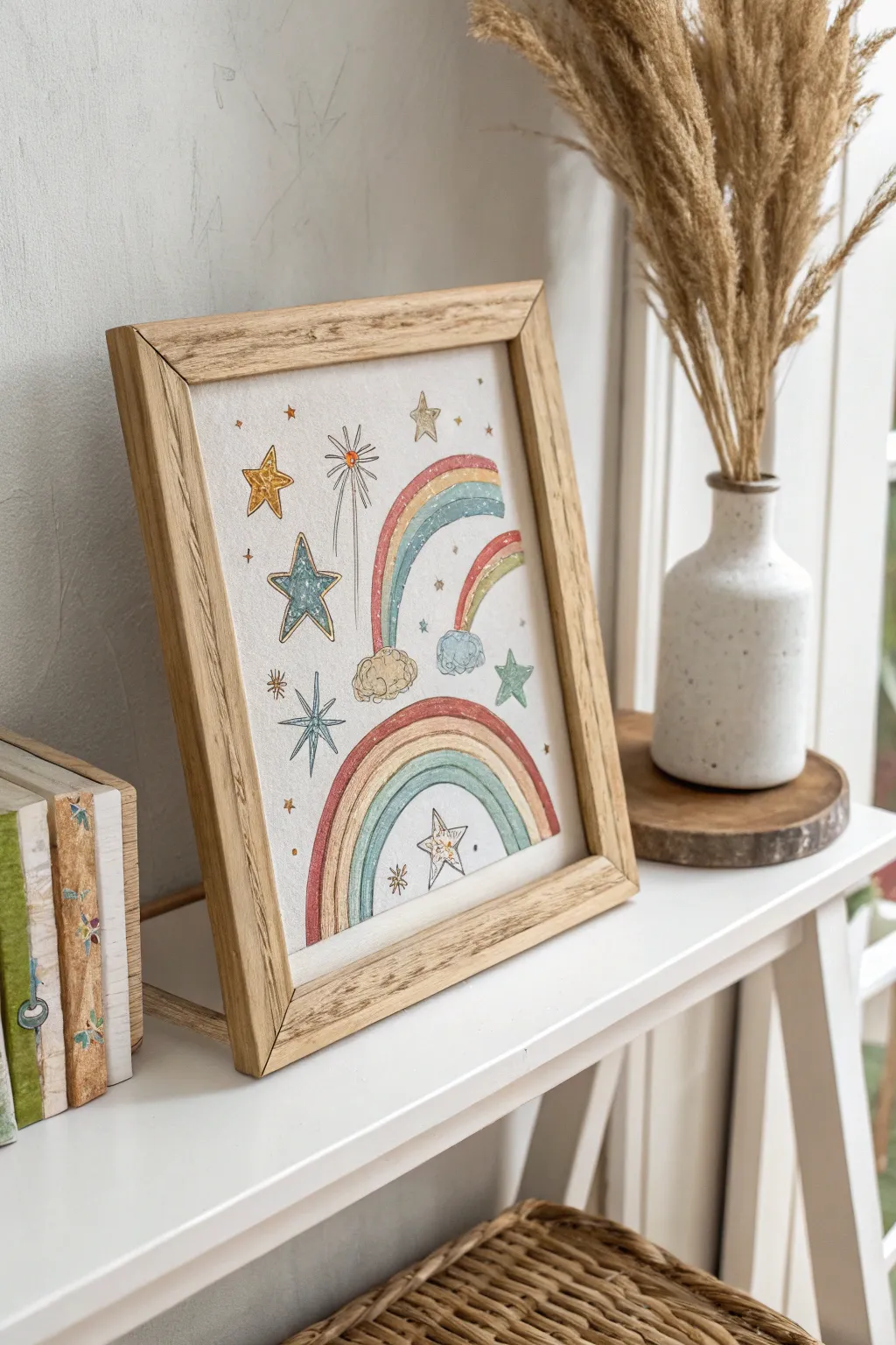 Add a touch of whimsy and wonder to your space with charming star and rainbow art.