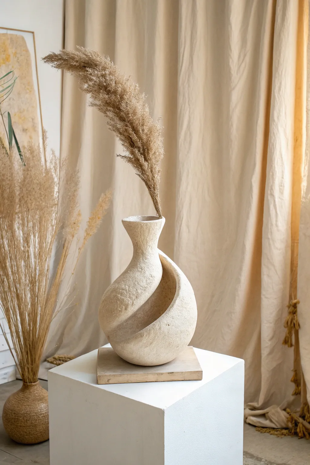 Embrace the art of simplicity with this gravity-defying abstract clay sculpture.