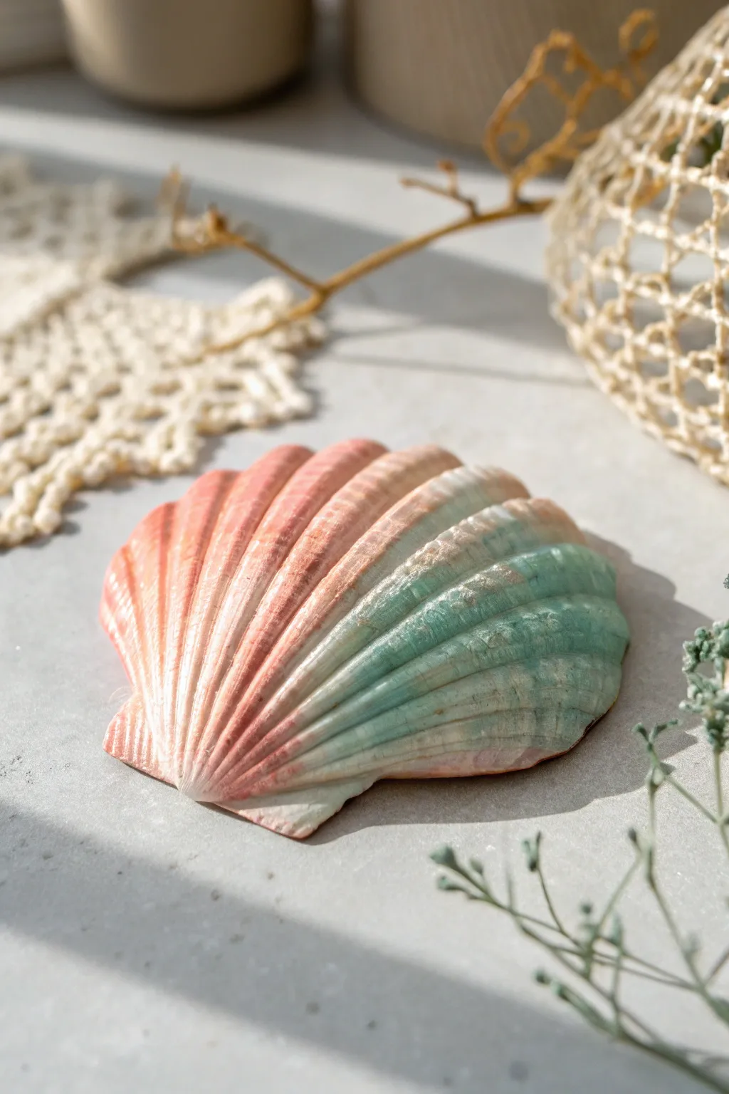Capture the serene beauty of gradient blending on a seashell canvas, where colors flow as effortlessly as a sunset over the sea.