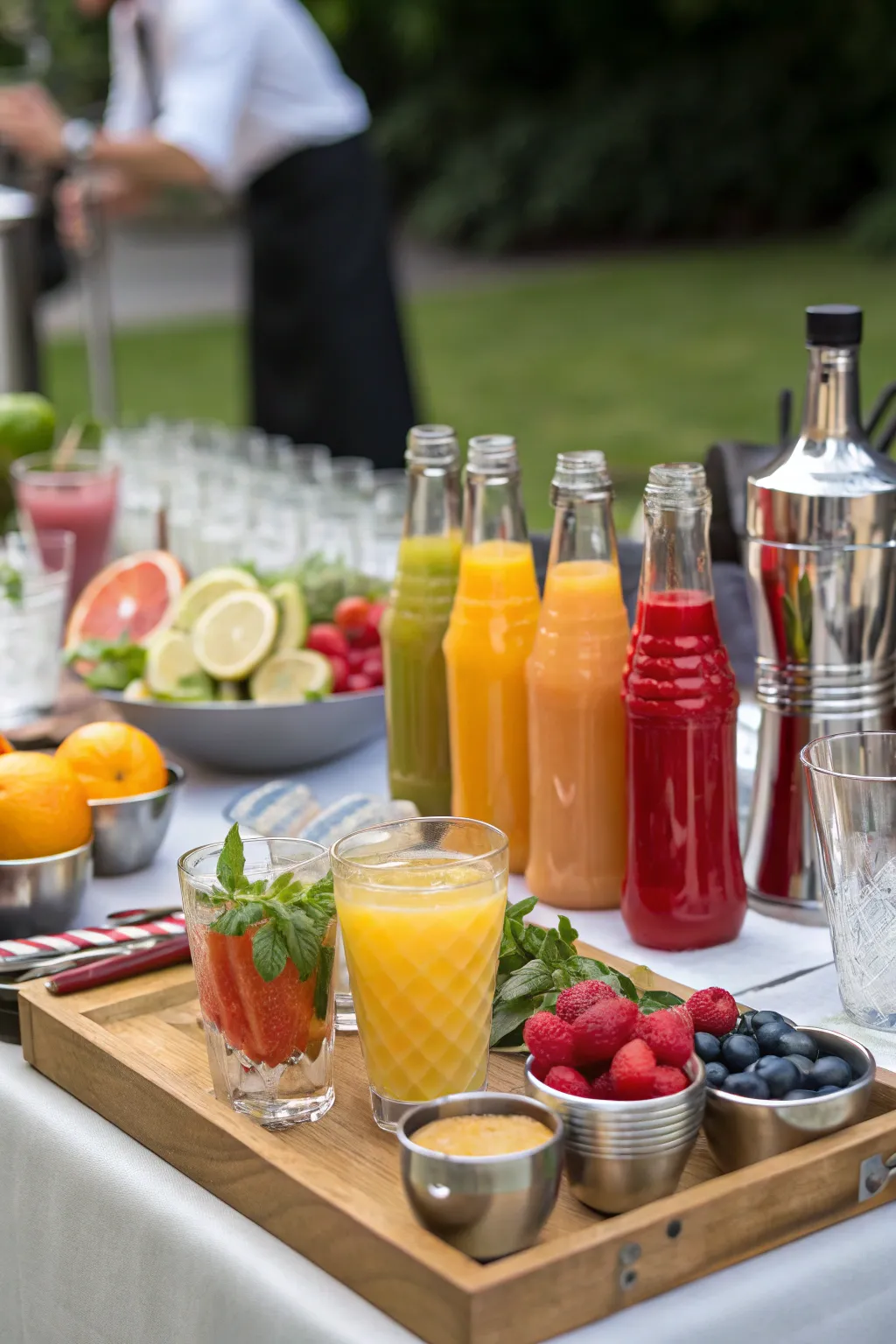 A mocktail station provides a creative and refreshing activity.