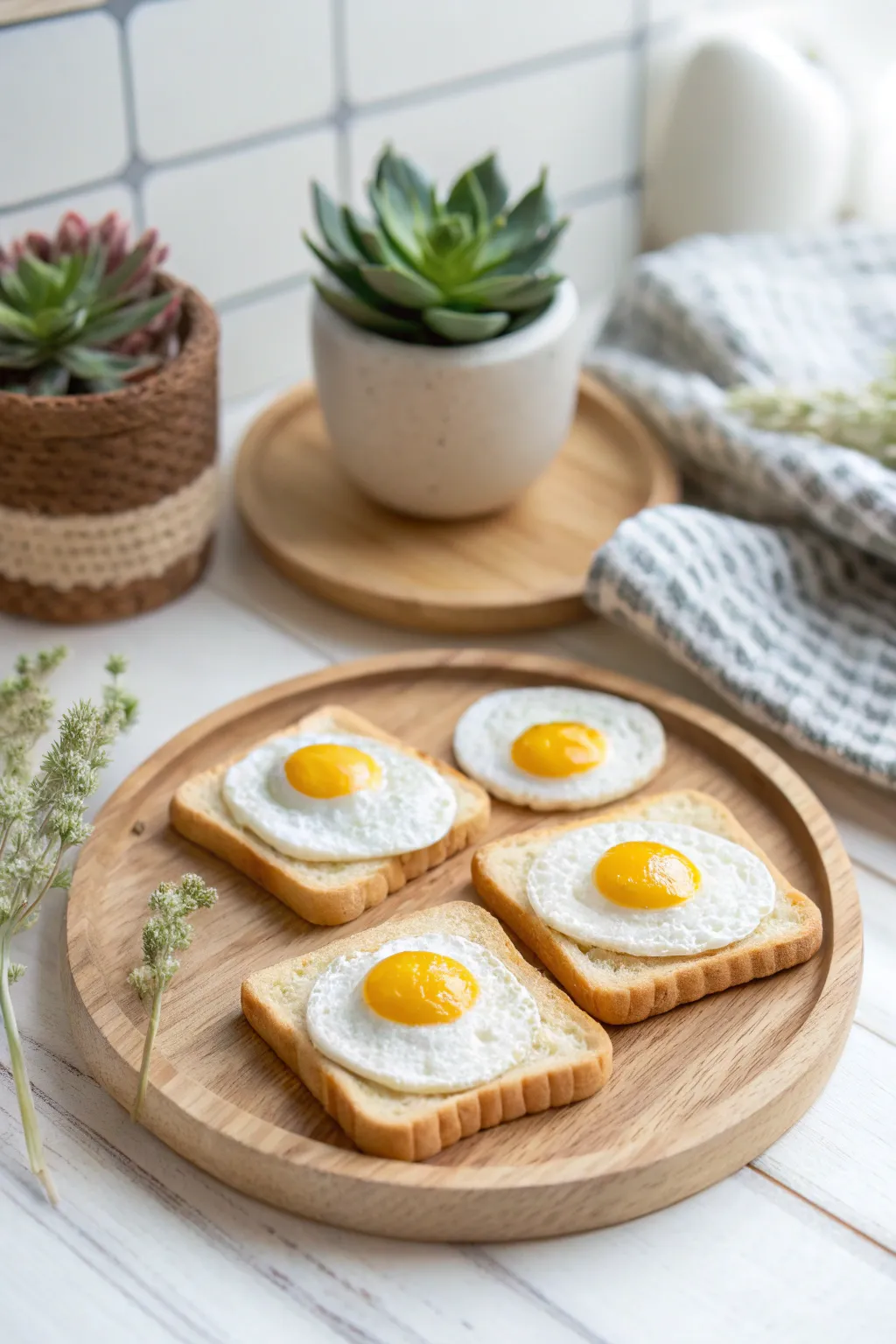 Whimsical mornings with miniature clay eggs and toast - a charming touch to your kitchen decor!