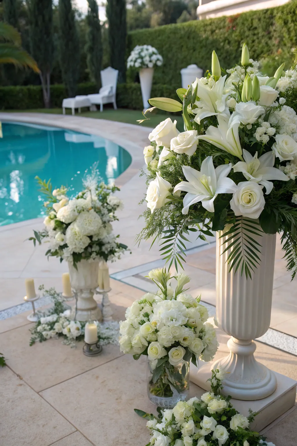 Natural beauty with white floral accents.