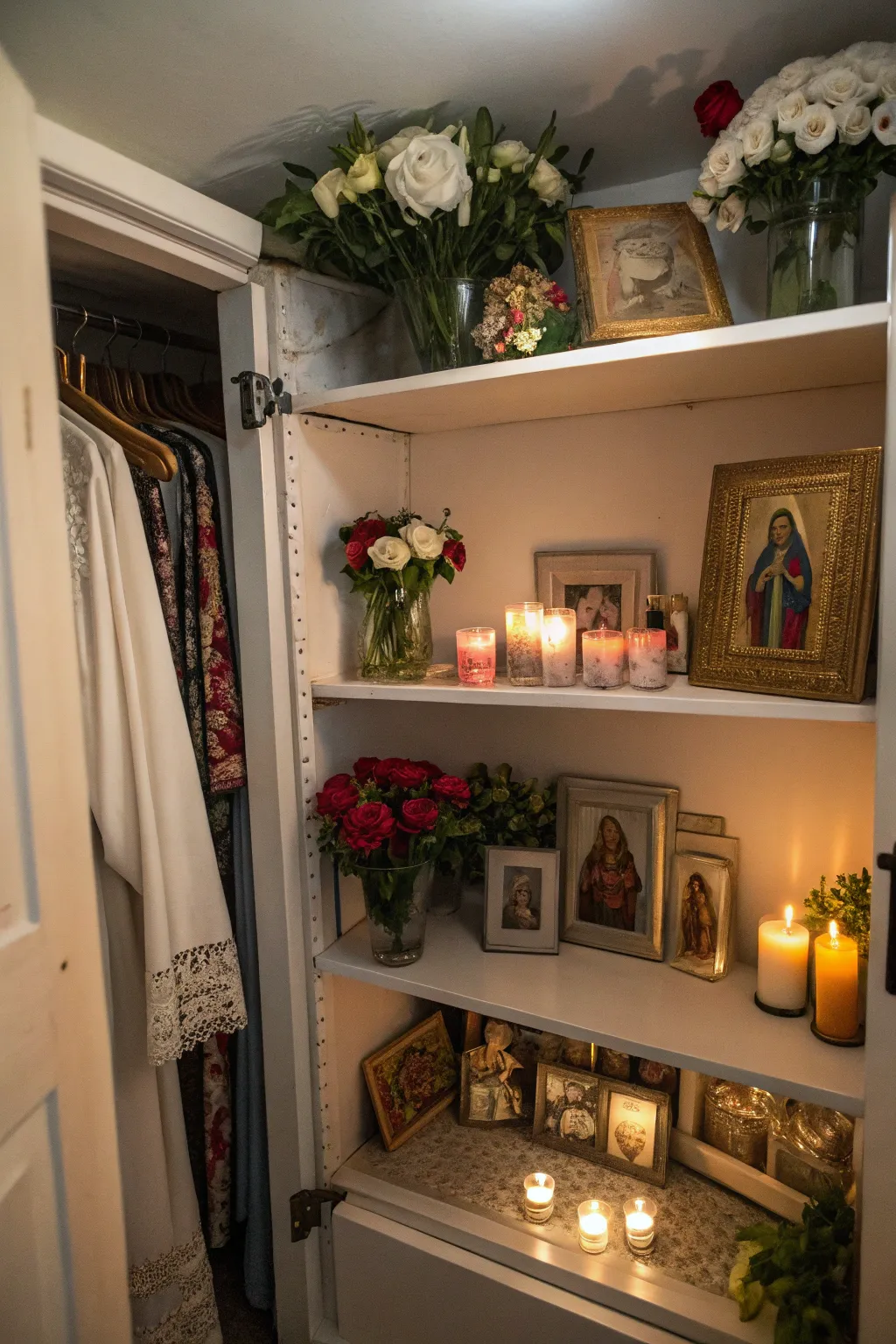 A closet corner altar offers privacy and serenity in a compact form.