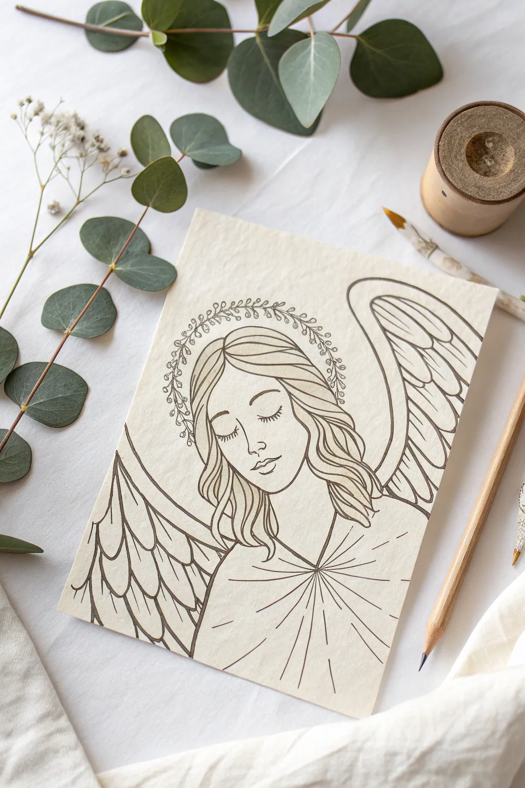 Embrace serenity with this minimalist angel drawing, a perfect blend of simplicity and natural beauty.
