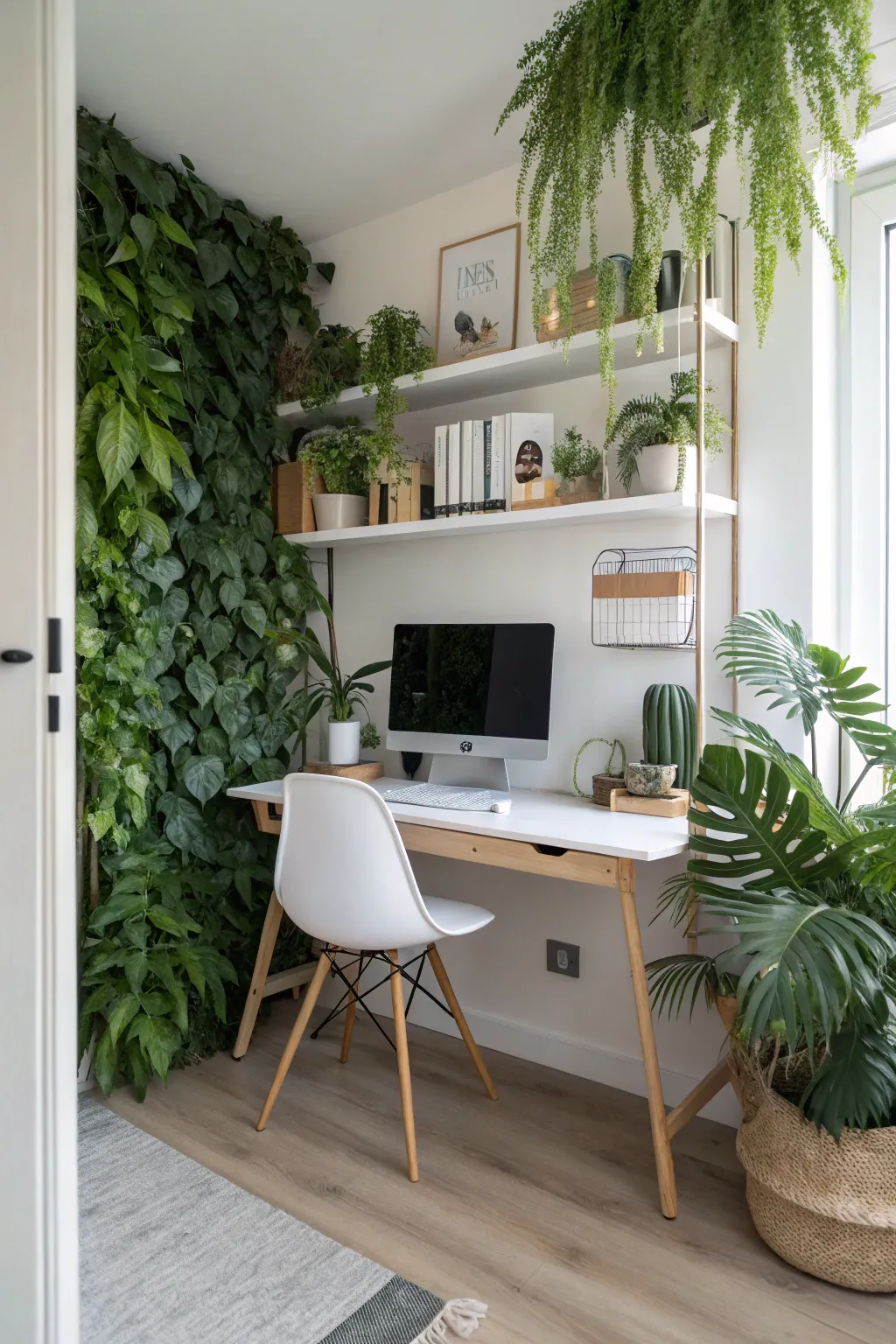 A plant wall brings inspiration to your home office.