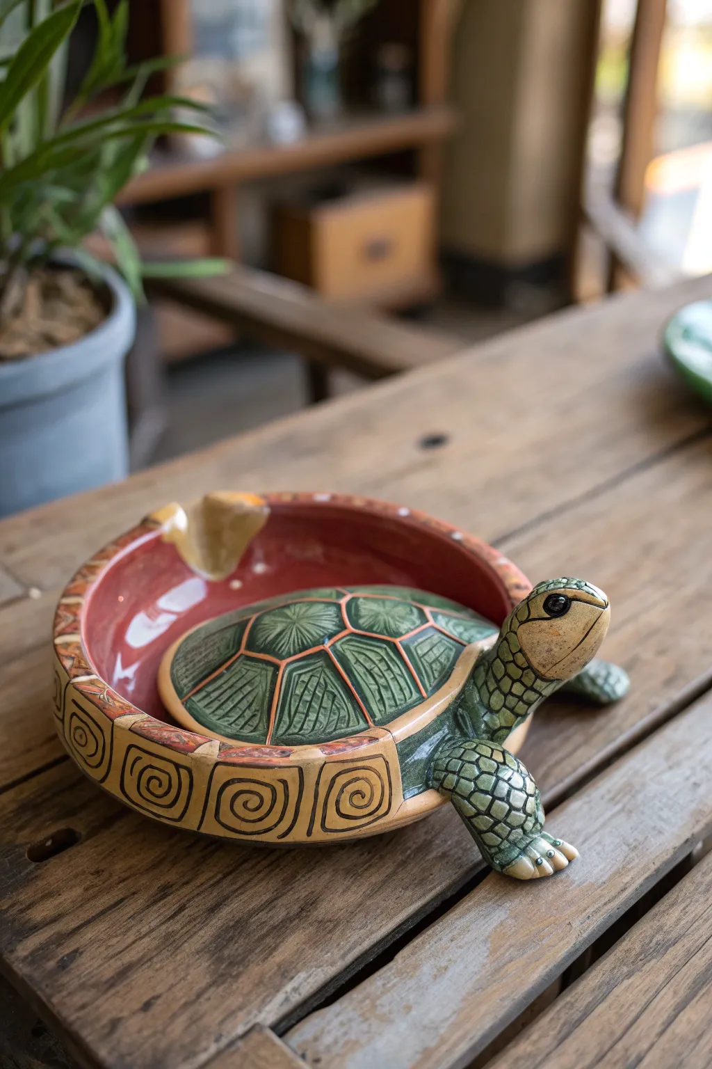 Elevate your space with a touch of whimsy and craftsmanship: a turtle-shaped ashtray that combines function with playful design.