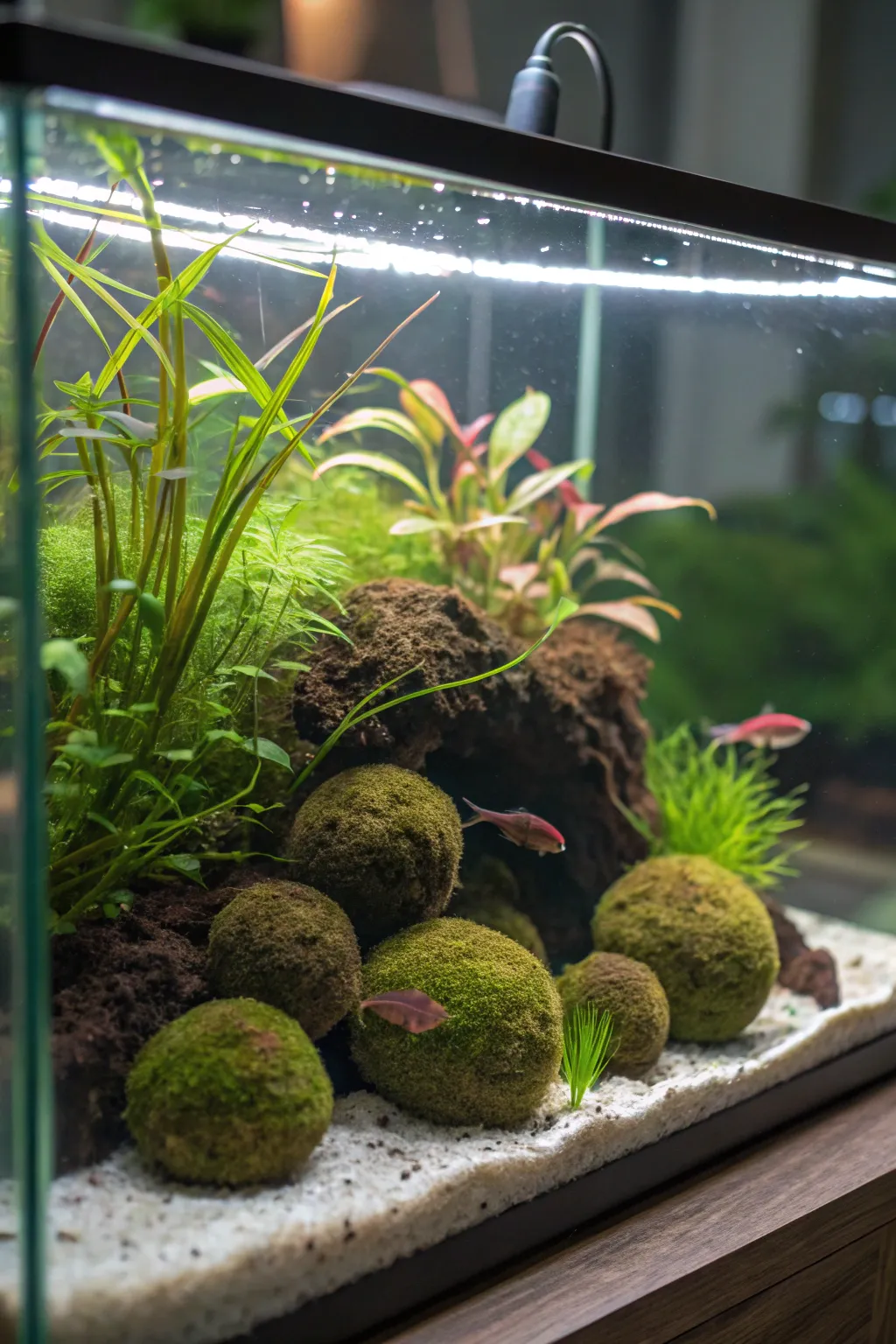 Moss balls add charm and help keep the water clean.