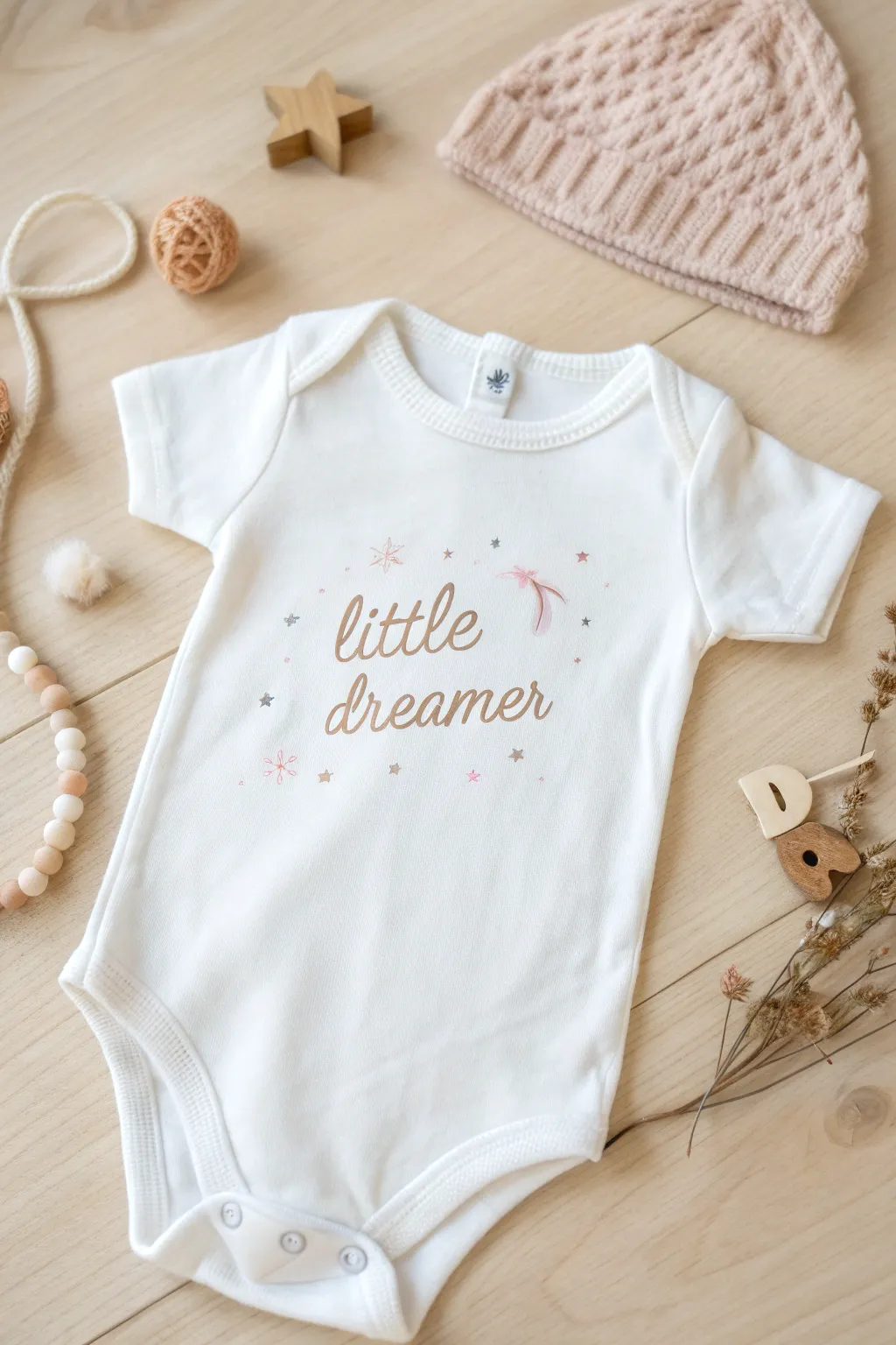 Embrace simplicity with this charming 'Little Dreamer' embroidered onesie, perfect for your tiny explorer.