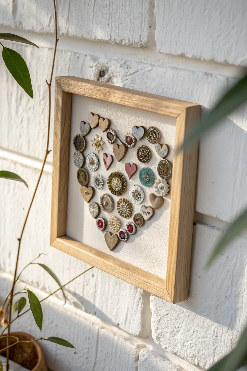 Display your cherished badges in a heart-shaped arrangement for a touch of minimalist elegance and personal warmth.