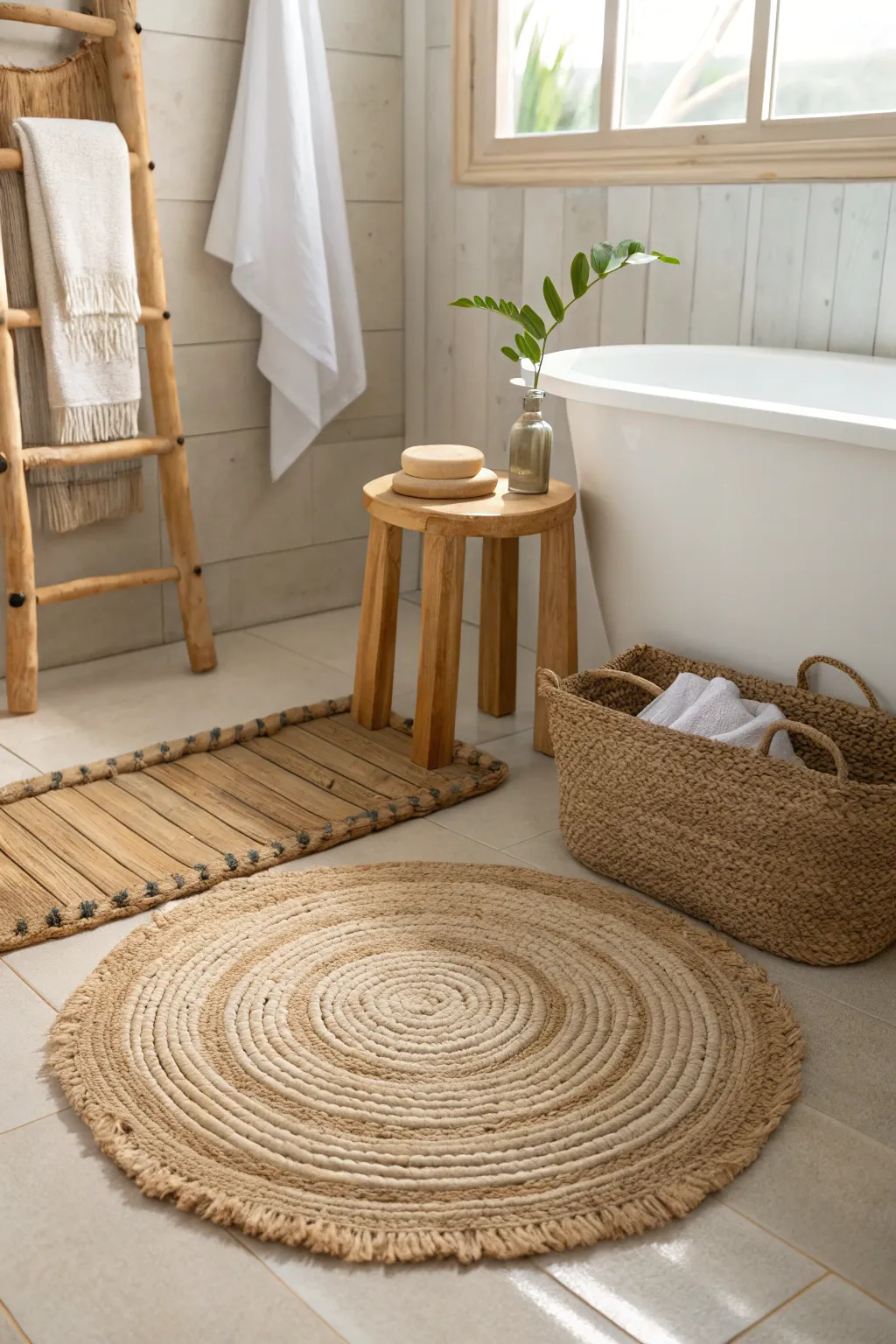 Natural fibers such as jute bring warmth and an eco-friendly feel to your bathroom space.